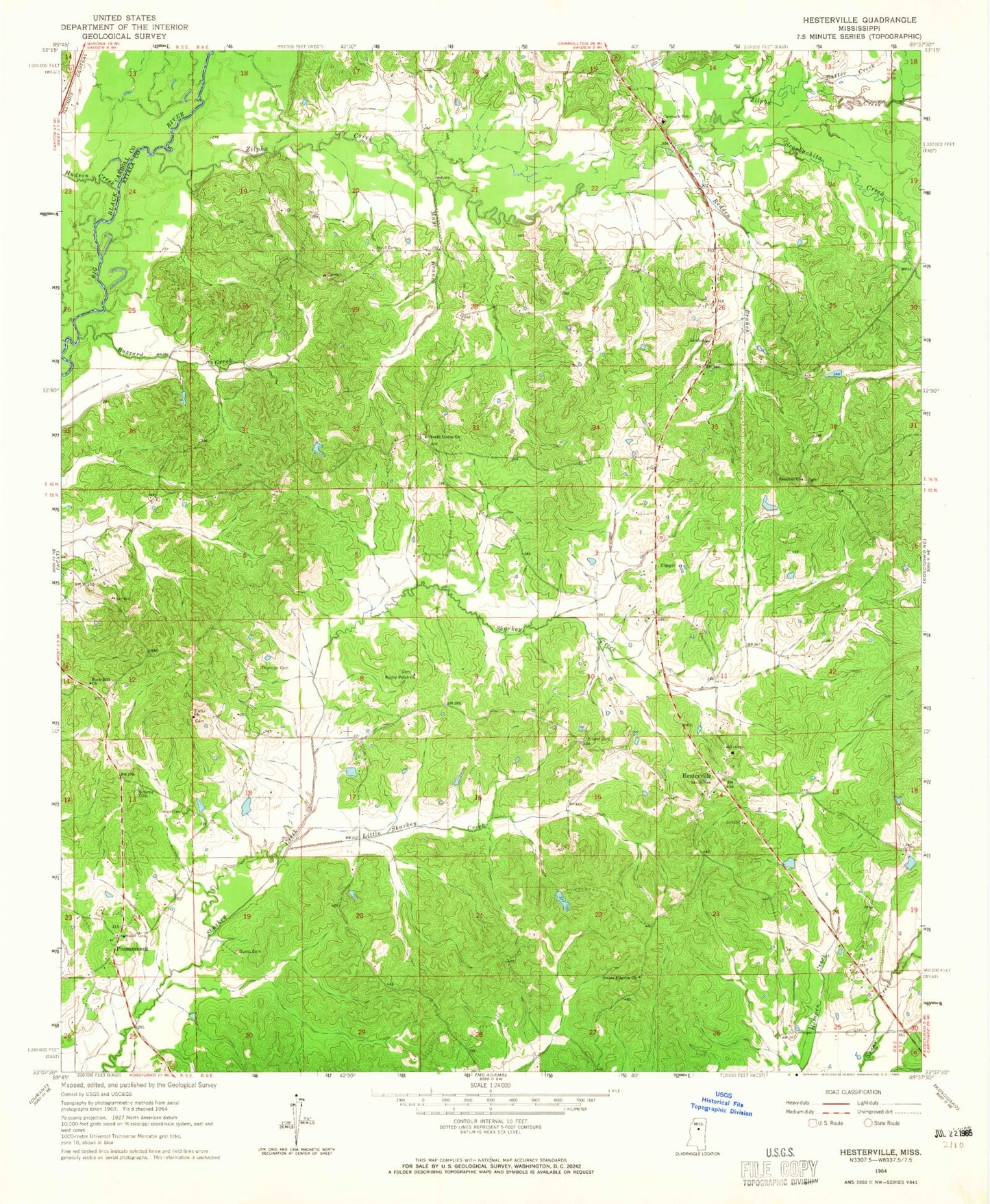 Classic USGS Hesterville Mississippi 7.5'x7.5' Topo Map Image