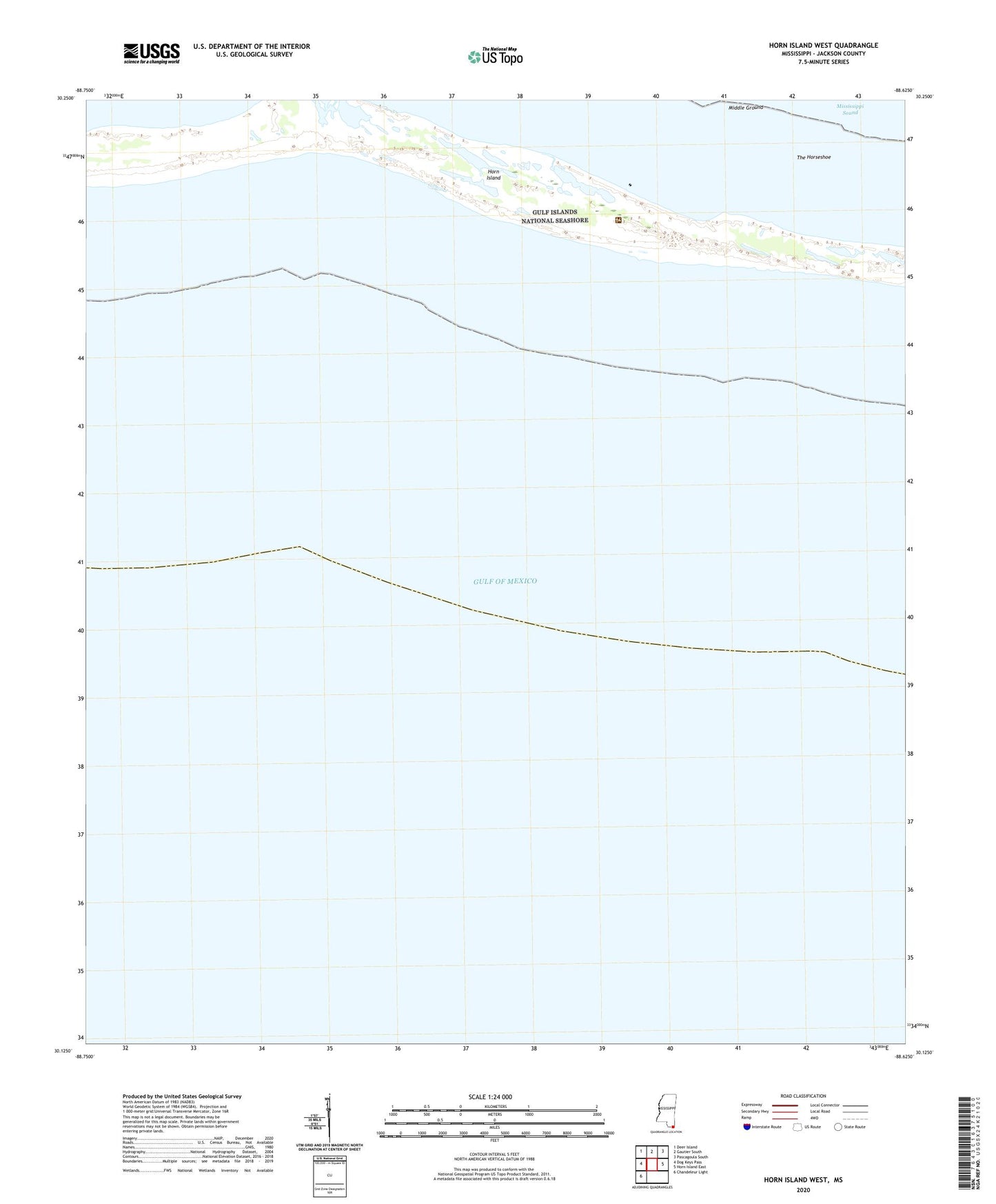 Horn Island West Mississippi US Topo Map Image