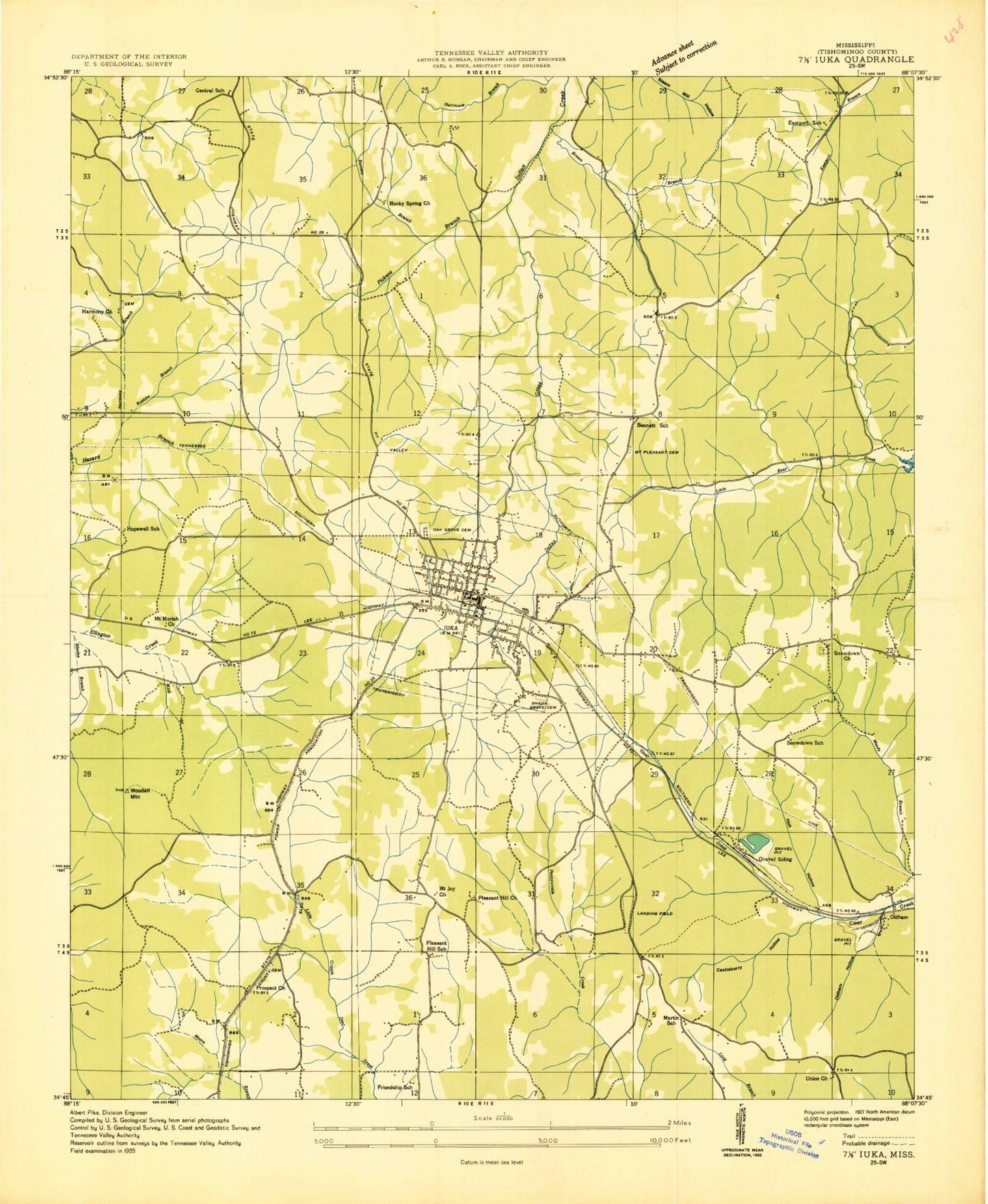 Classic USGS Iuka Mississippi 7.5'x7.5' Topo Map Image