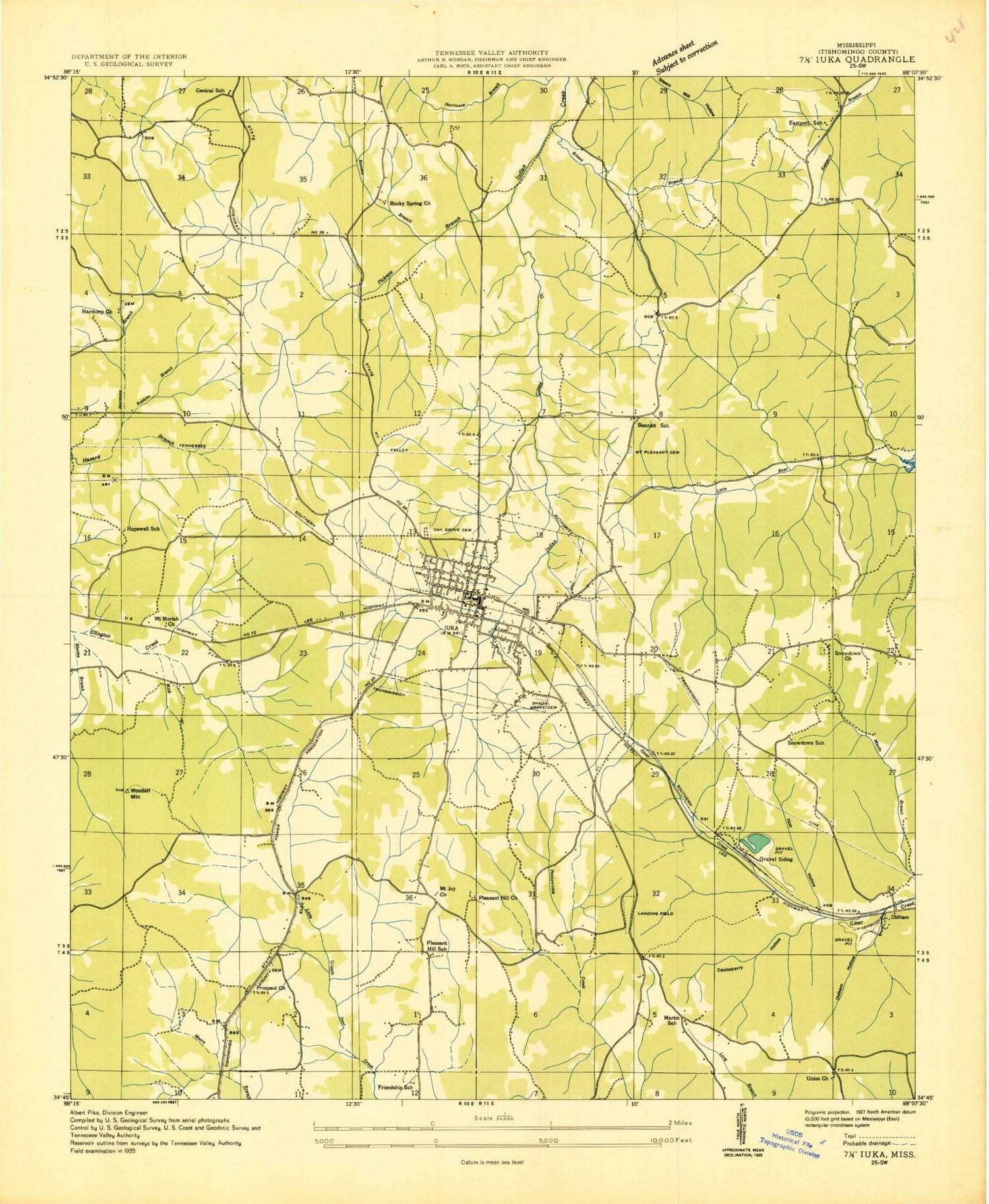 Classic USGS Iuka Mississippi 7.5'x7.5' Topo Map Image