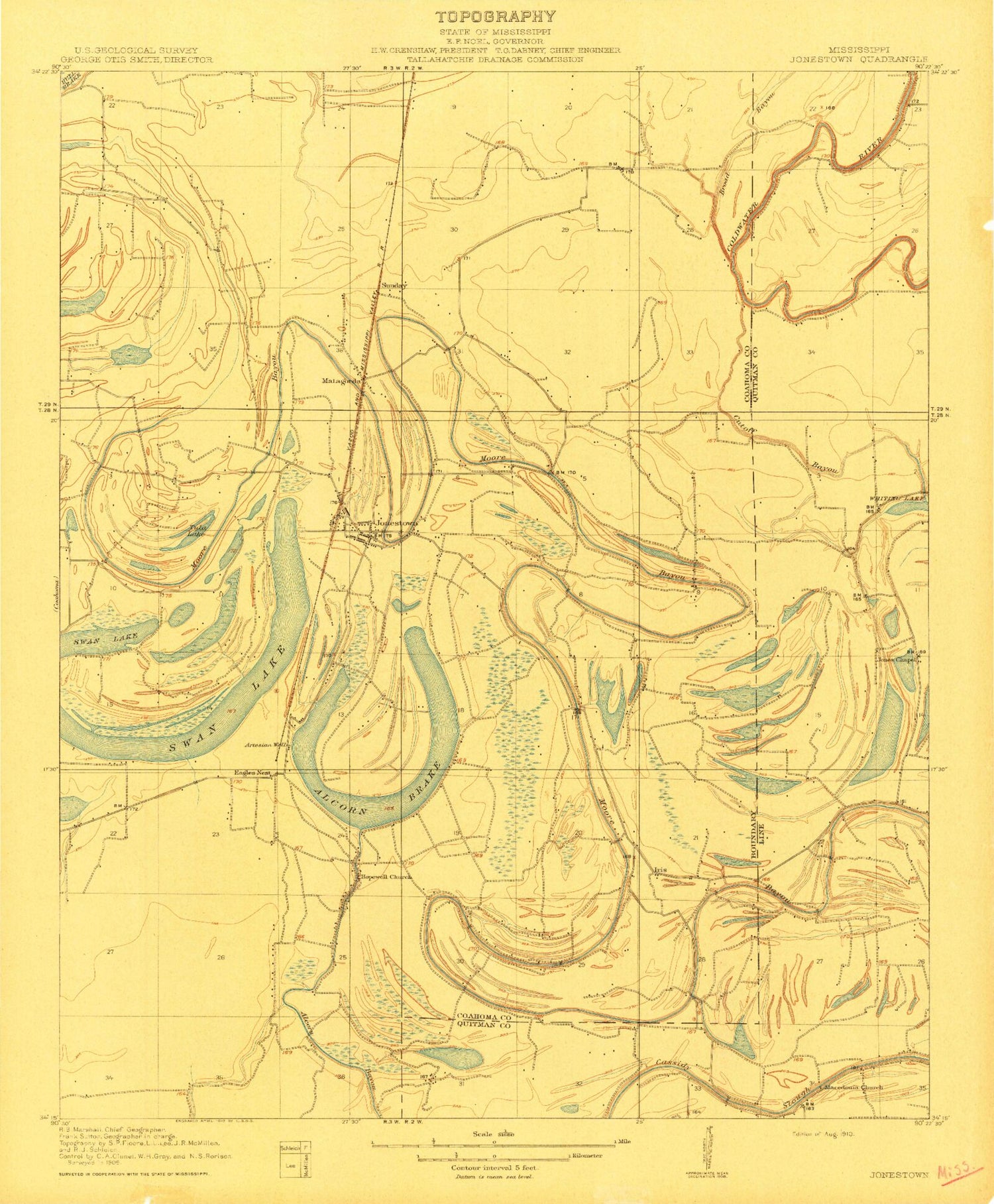Classic USGS Jonestown Mississippi 7.5'x7.5' Topo Map Image