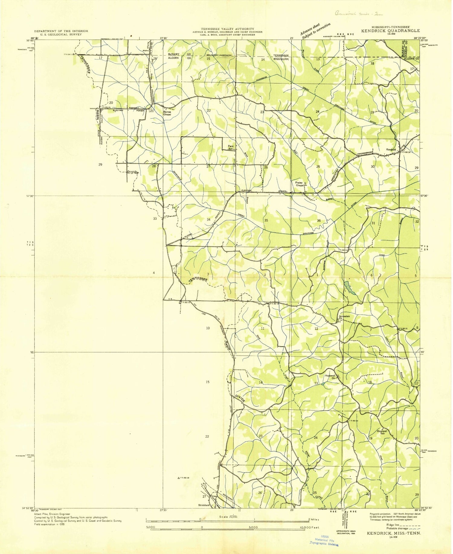 Classic USGS Kendrick Mississippi 7.5'x7.5' Topo Map Image