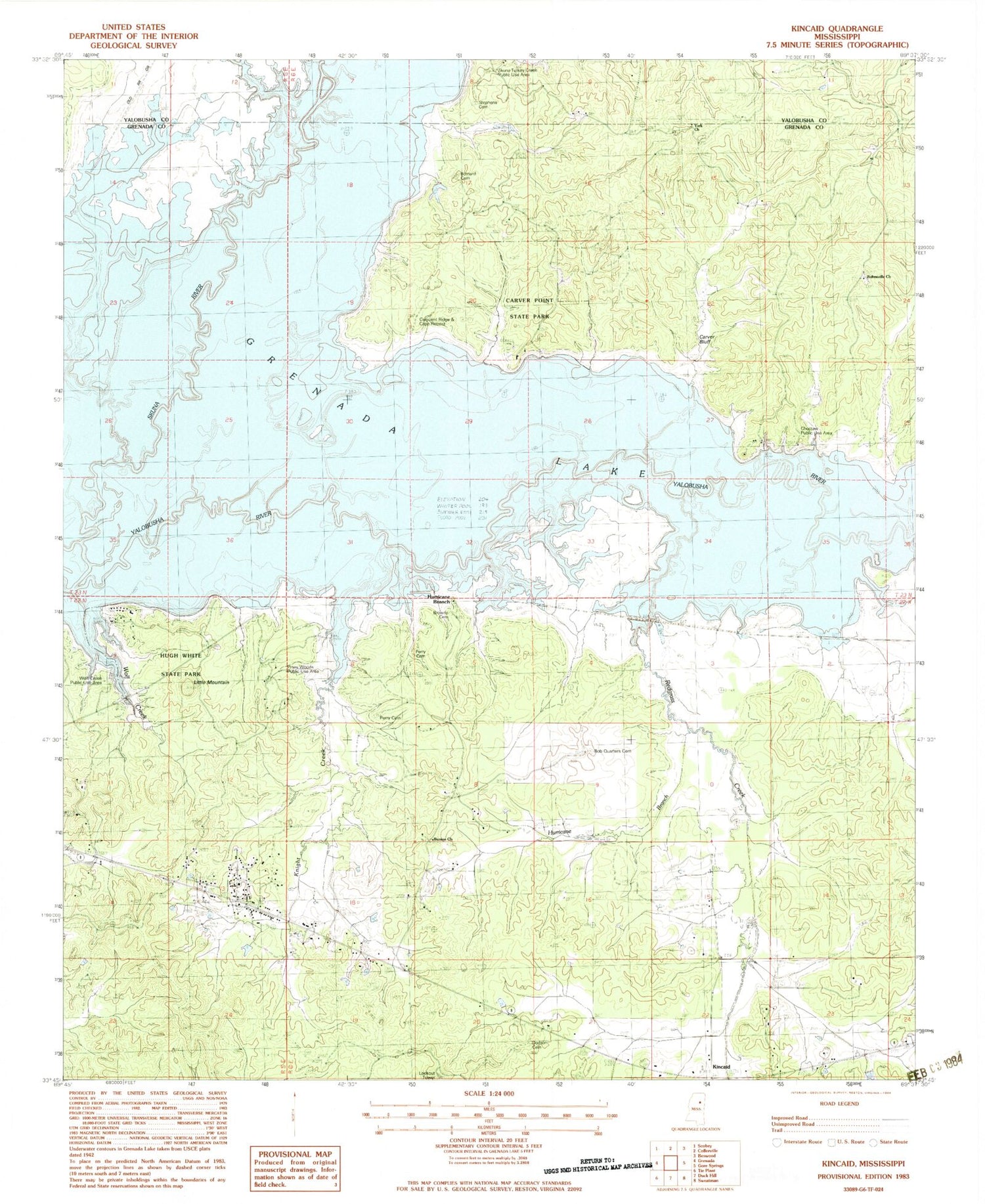 Classic USGS Kincaid Mississippi 7.5'x7.5' Topo Map Image