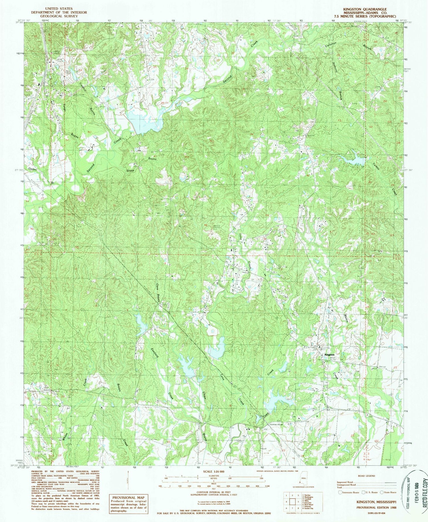 Classic USGS Kingston Mississippi 7.5'x7.5' Topo Map Image