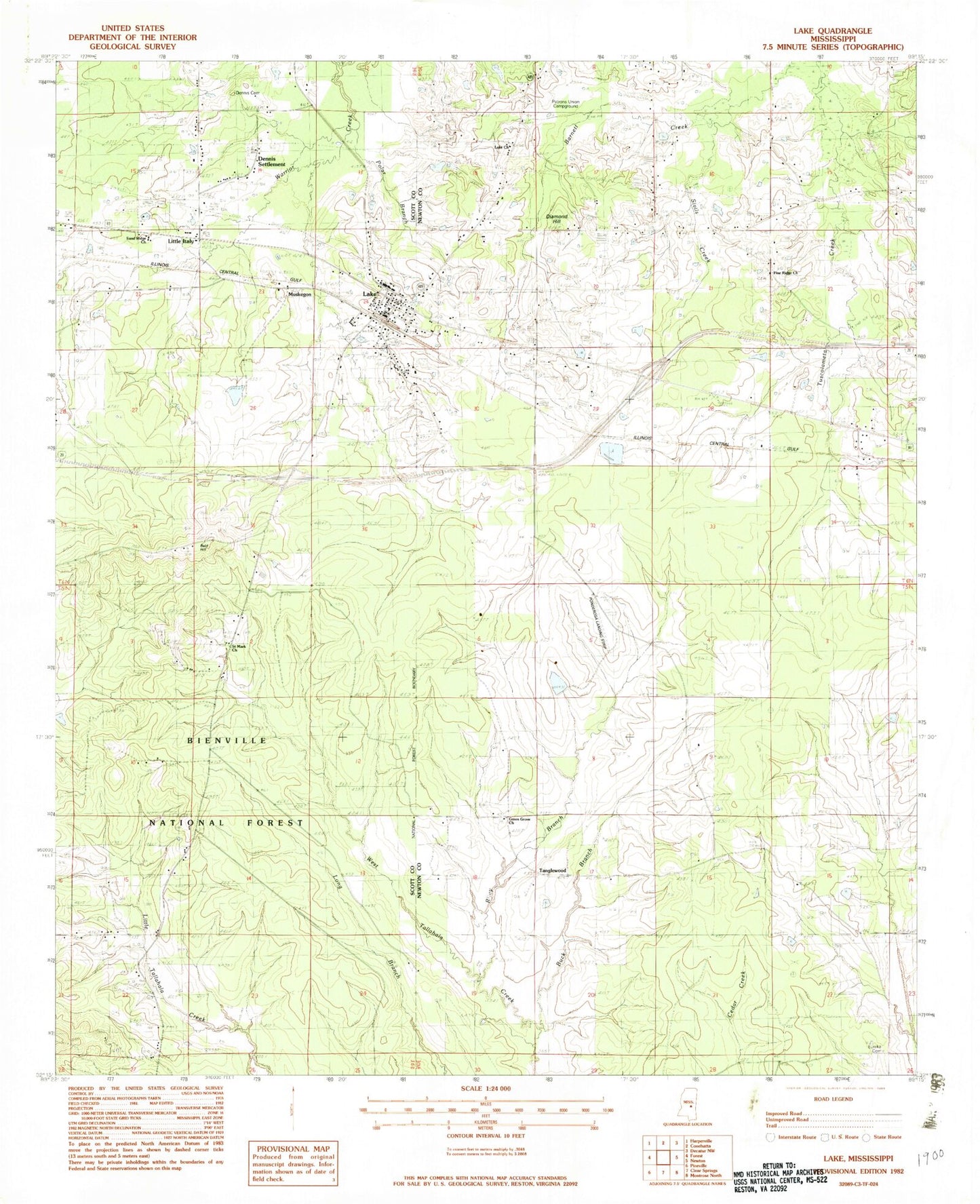 Classic USGS Lake Mississippi 7.5'x7.5' Topo Map Image