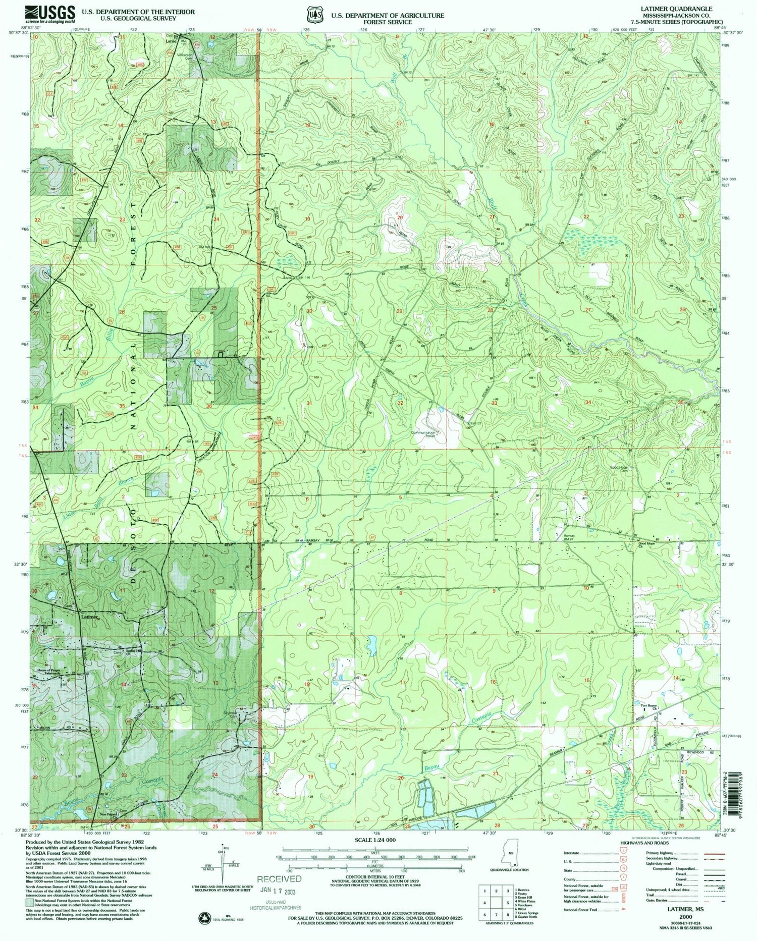 Classic USGS Latimer Mississippi 7.5'x7.5' Topo Map Image