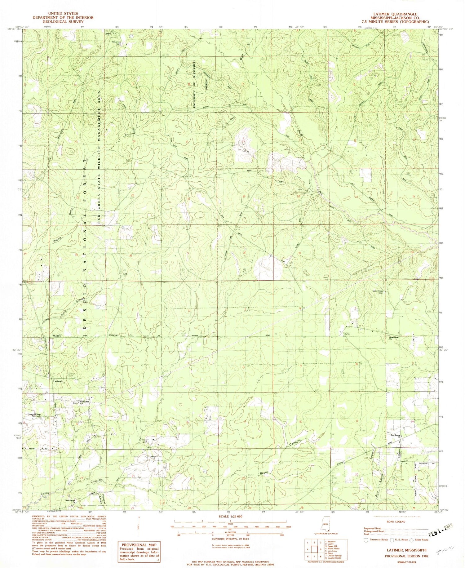Classic USGS Latimer Mississippi 7.5'x7.5' Topo Map Image