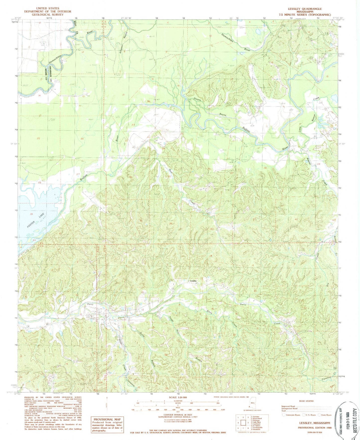 Classic USGS Lessley Mississippi 7.5'x7.5' Topo Map Image