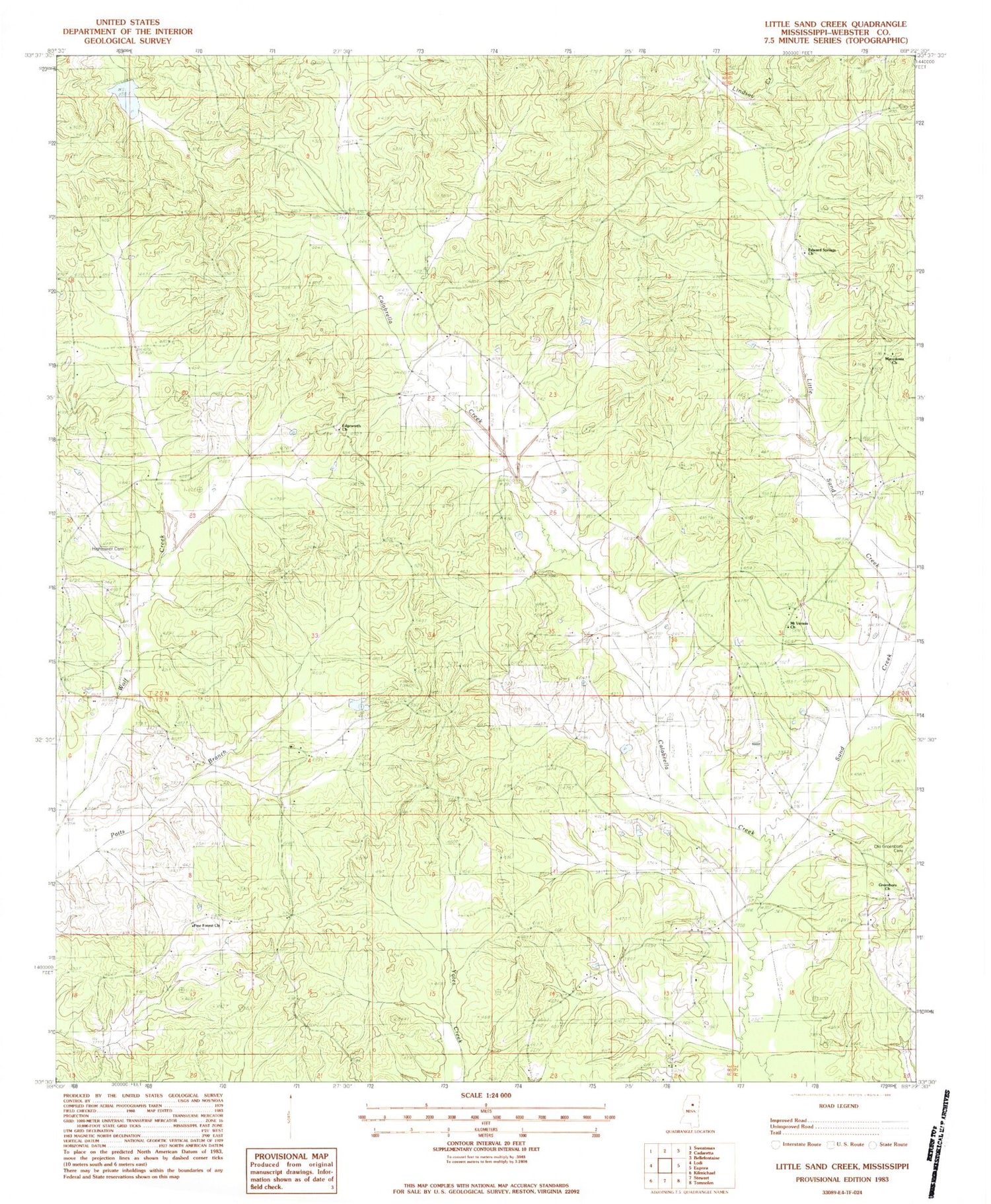 Classic USGS Little Sand Creek Mississippi 7.5'x7.5' Topo Map Image