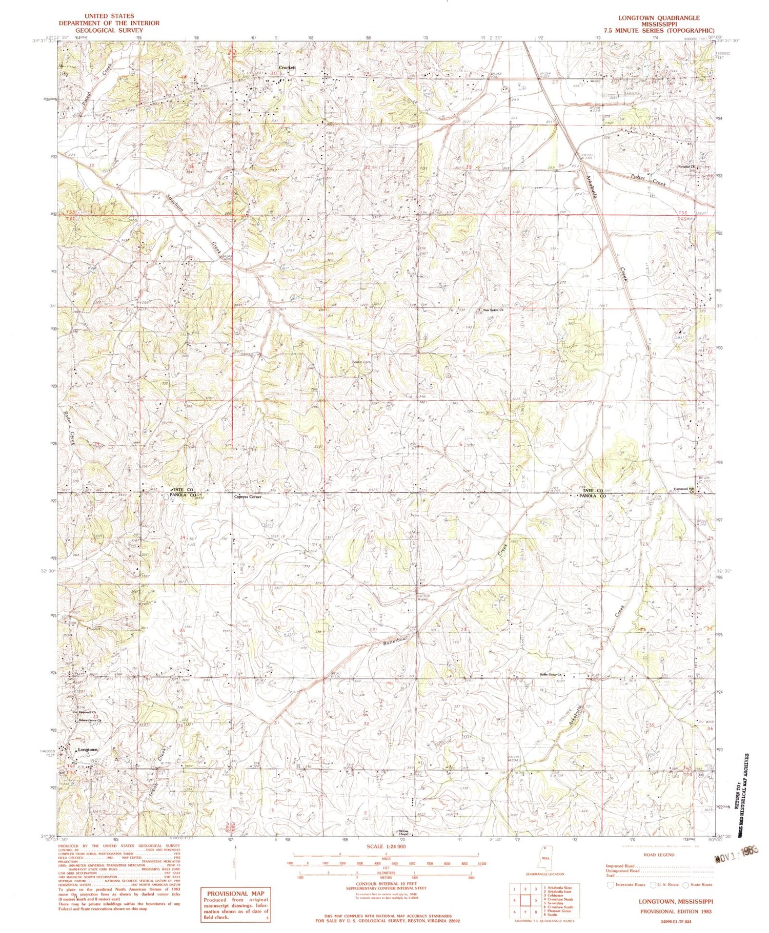 Classic USGS Longtown Mississippi 7.5'x7.5' Topo Map Image