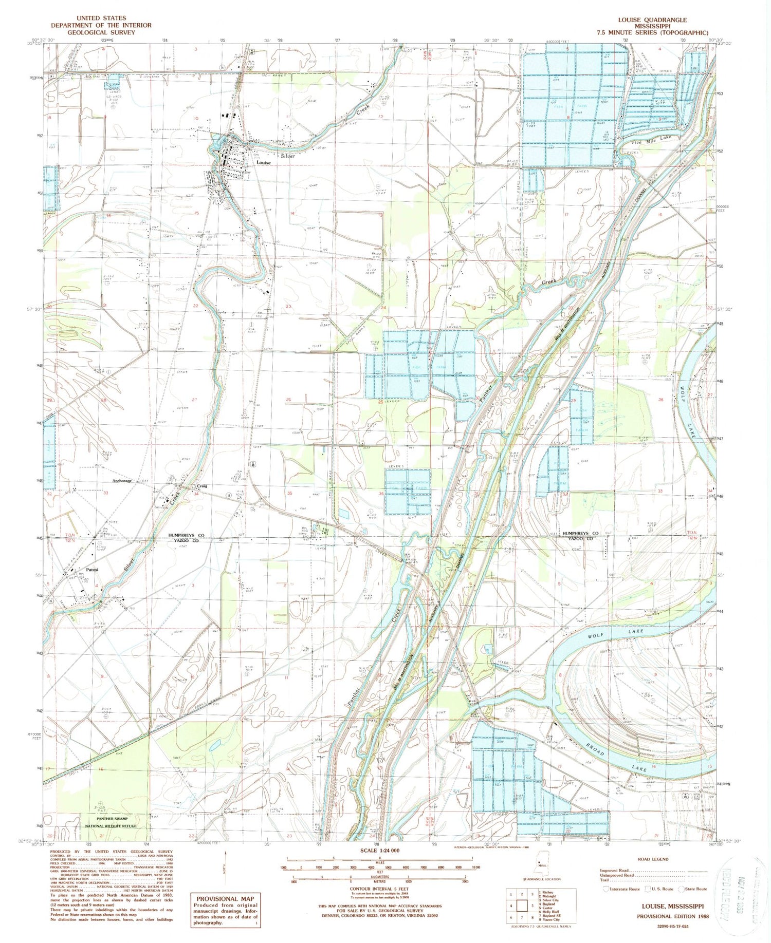 Classic USGS Louise Mississippi 7.5'x7.5' Topo Map Image