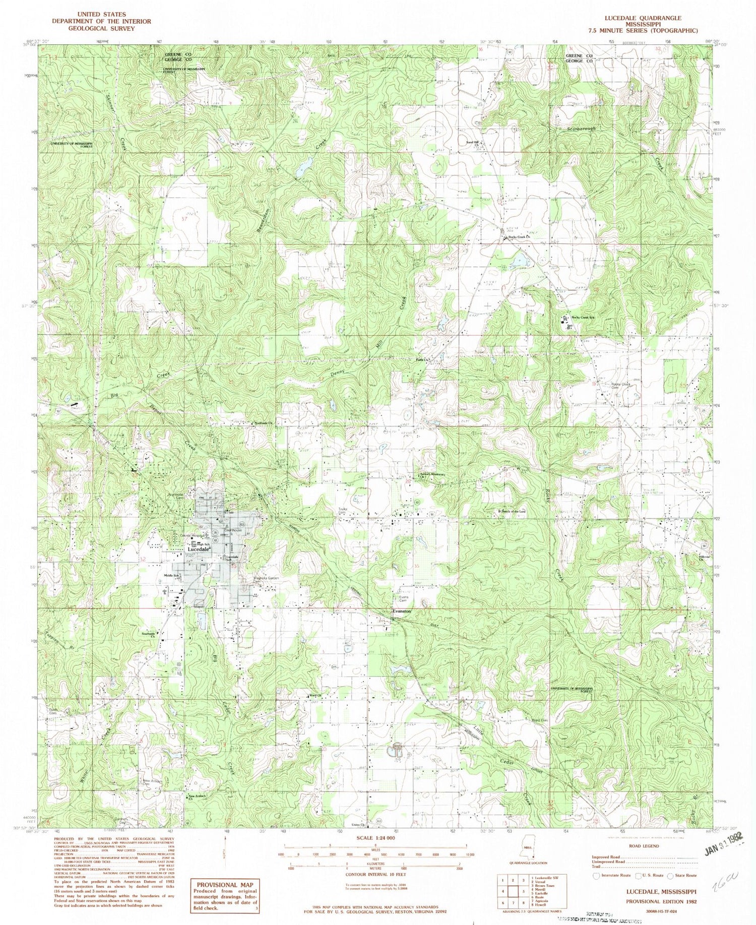 Classic USGS Lucedale Mississippi 7.5'x7.5' Topo Map Image