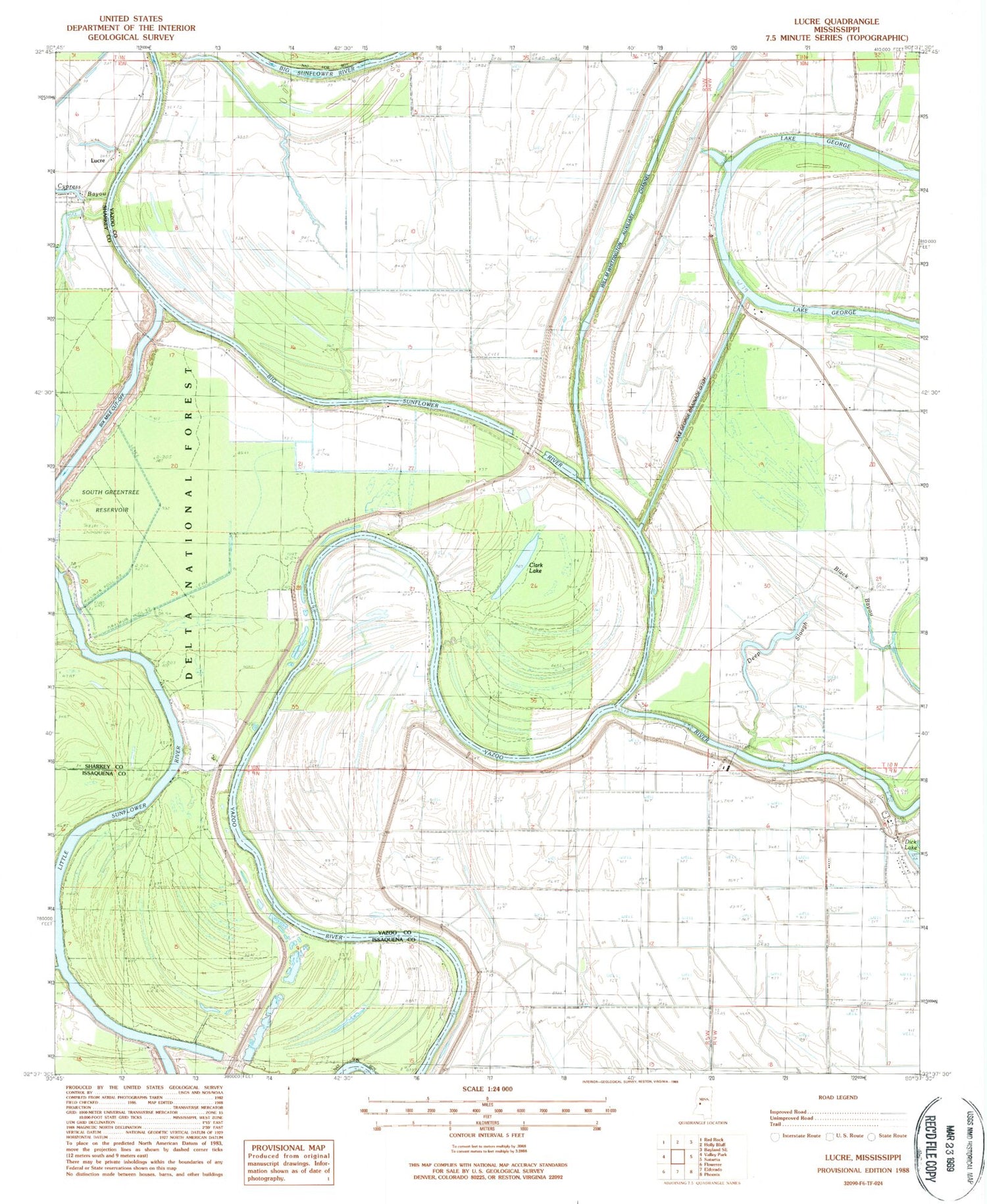 Classic USGS Lucre Mississippi 7.5'x7.5' Topo Map Image