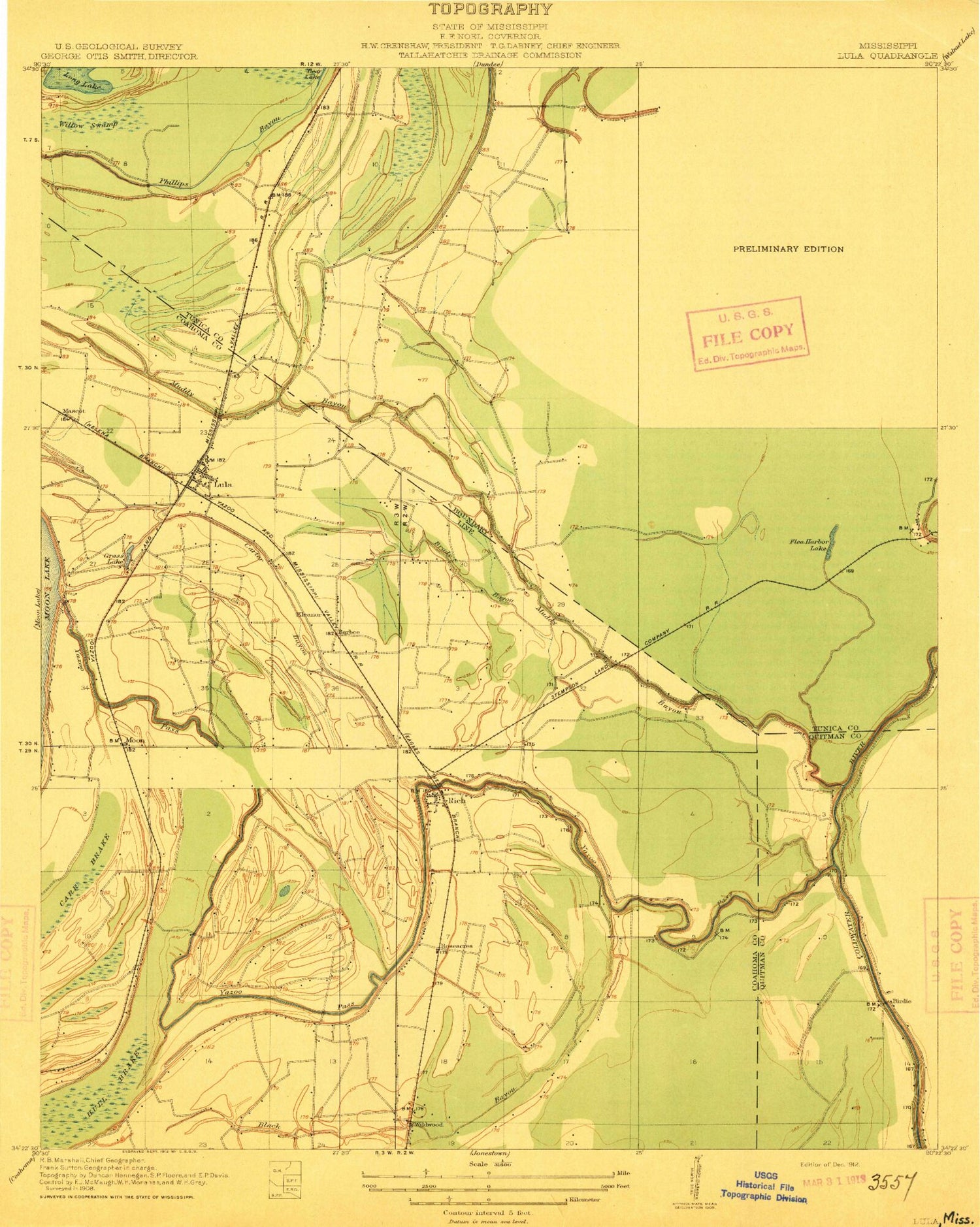 Classic USGS Lula Mississippi 7.5'x7.5' Topo Map Image