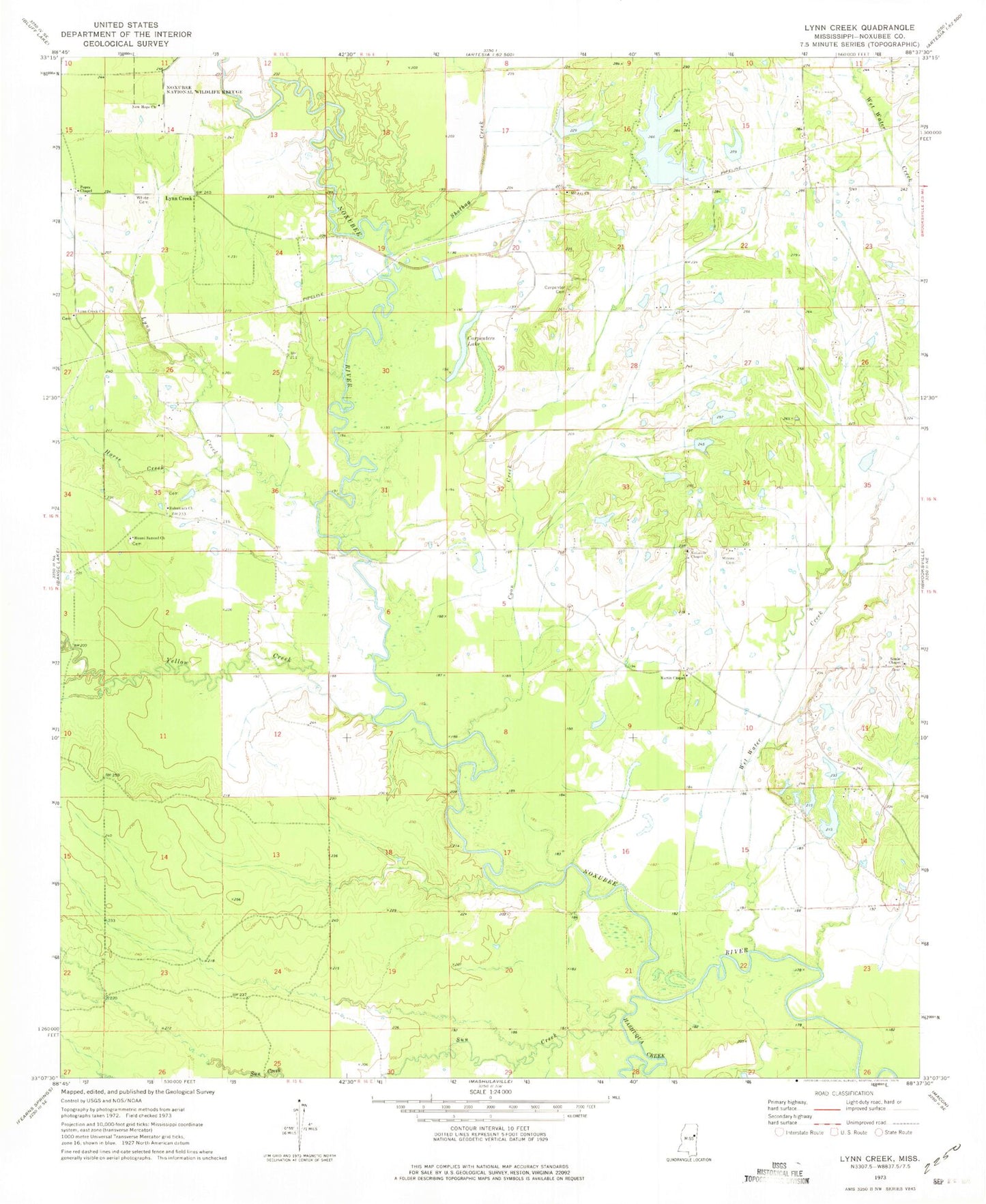 Classic USGS Lynn Creek Mississippi 7.5'x7.5' Topo Map Image