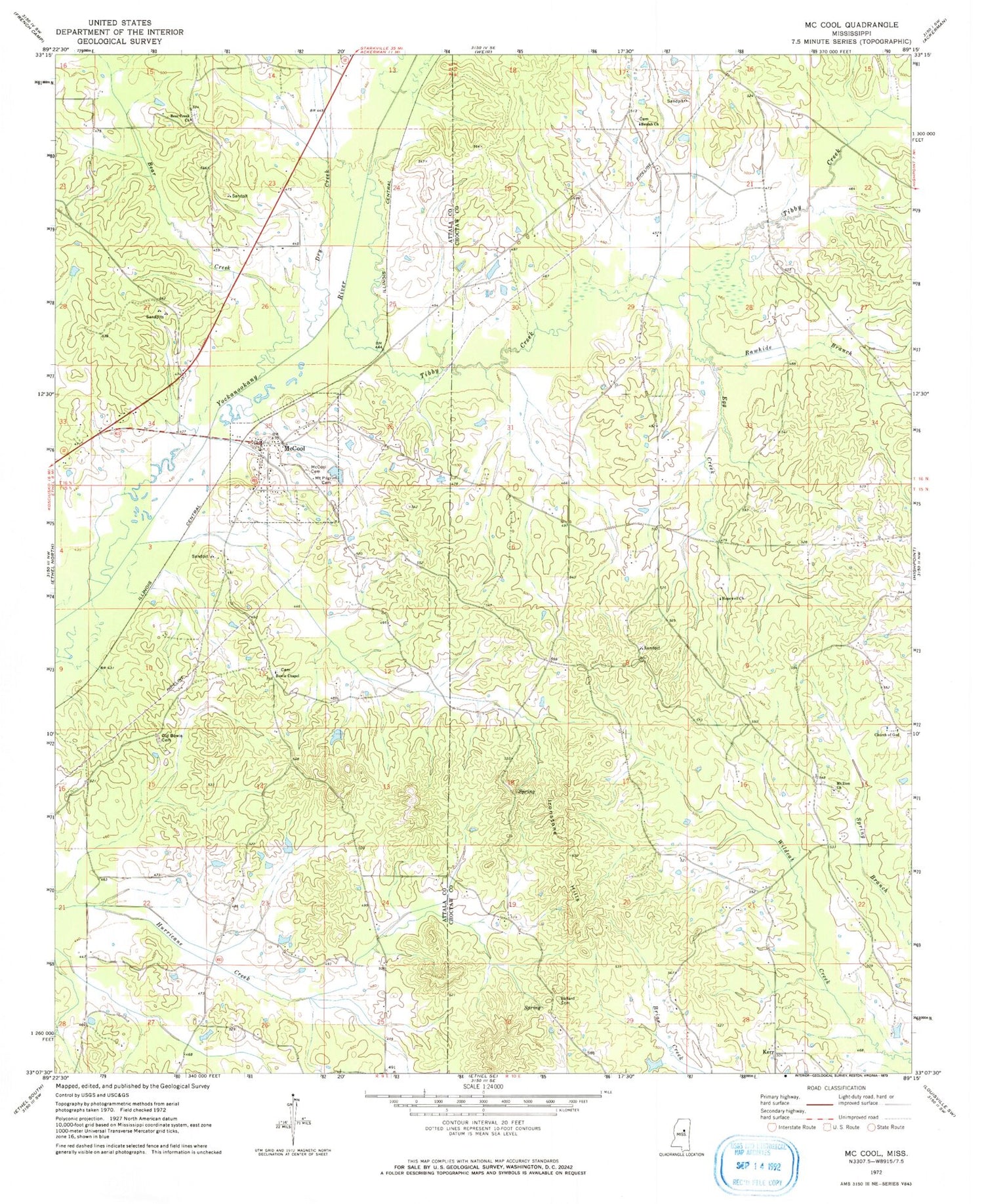Classic USGS McCool Mississippi 7.5'x7.5' Topo Map Image