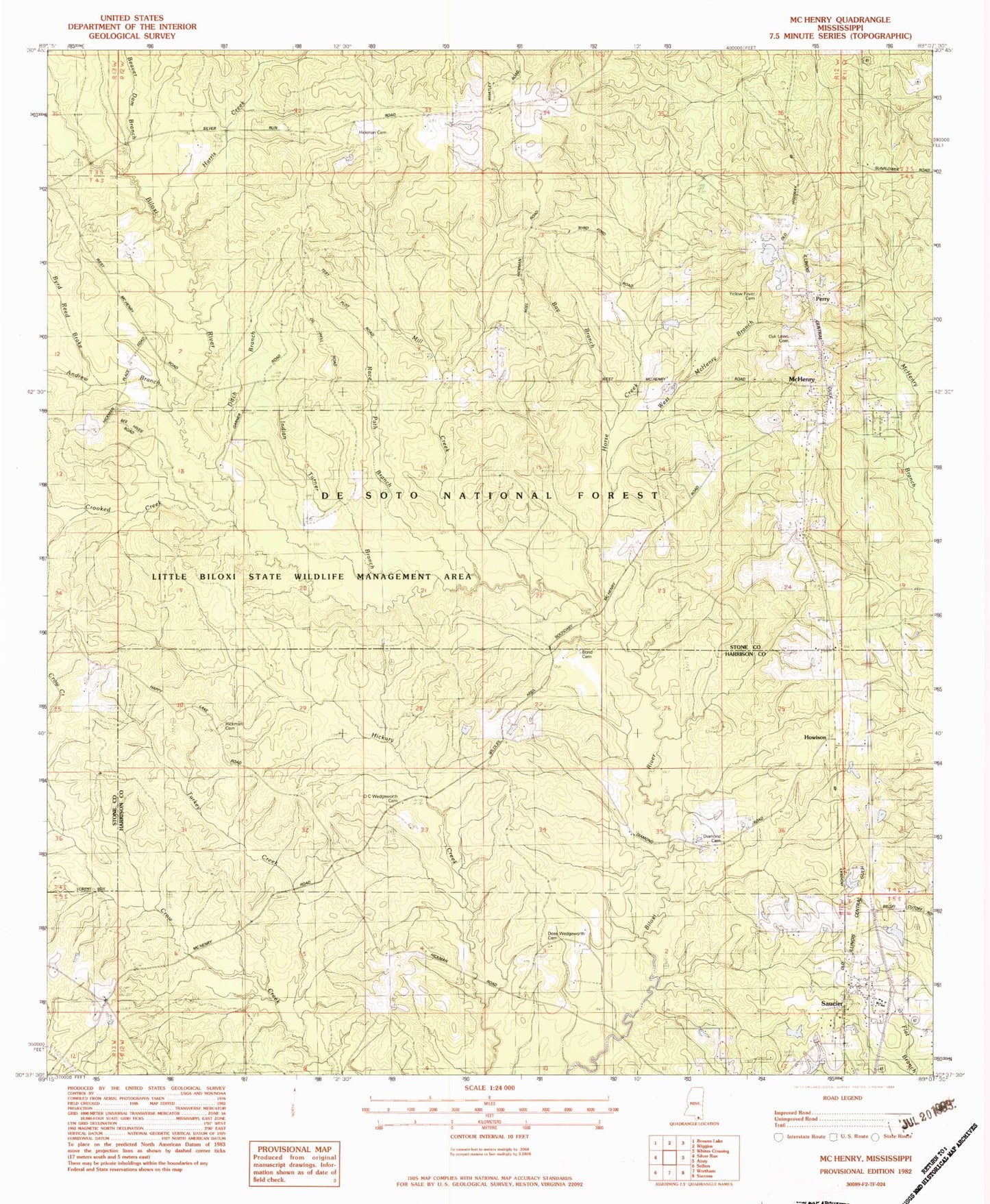 Classic USGS McHenry Mississippi 7.5'x7.5' Topo Map Image
