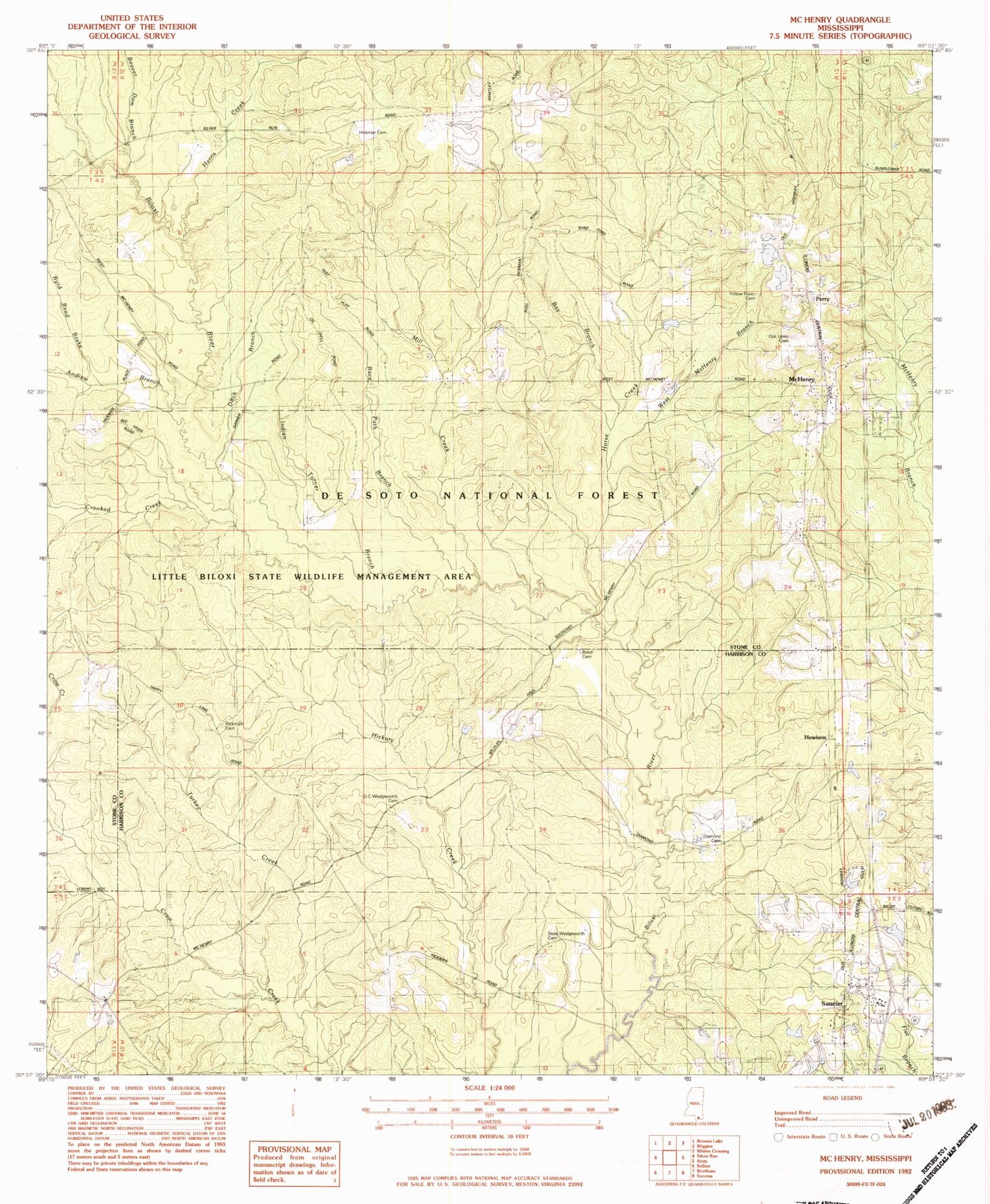 Classic USGS McHenry Mississippi 7.5'x7.5' Topo Map Image