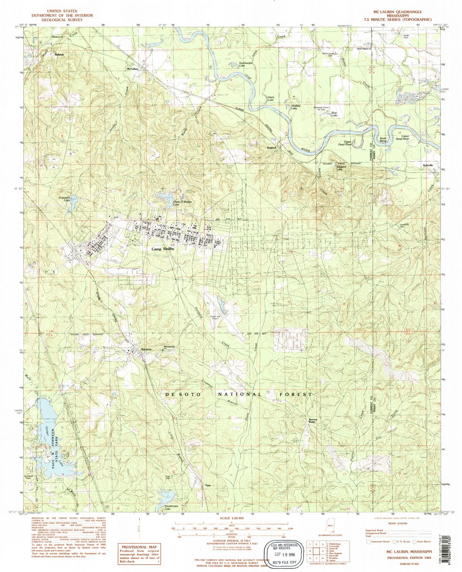 Classic USGS McLaurin Mississippi 7.5'x7.5' Topo Map Image