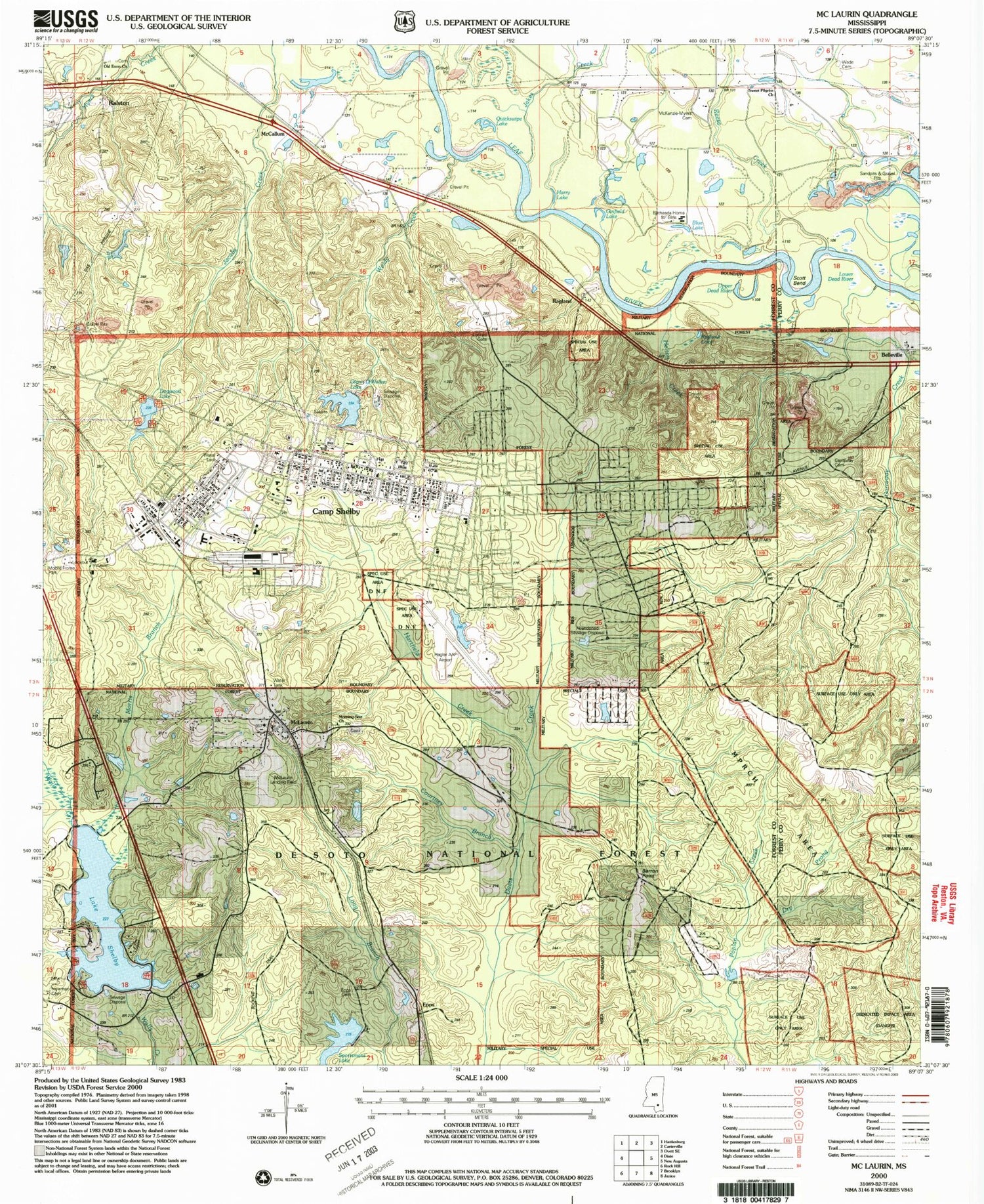 Classic USGS McLaurin Mississippi 7.5'x7.5' Topo Map Image