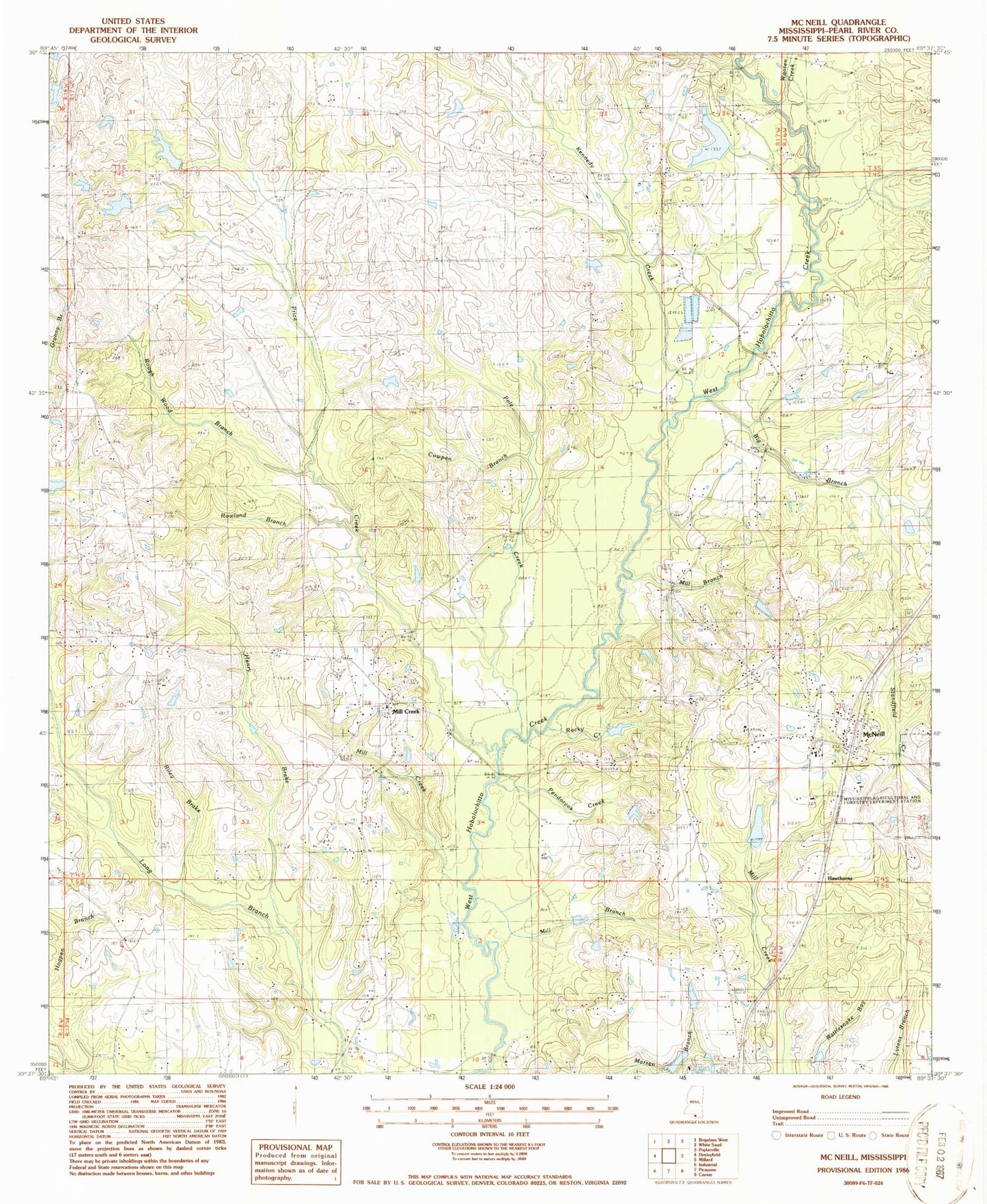Classic USGS McNeill Mississippi 7.5'x7.5' Topo Map Image
