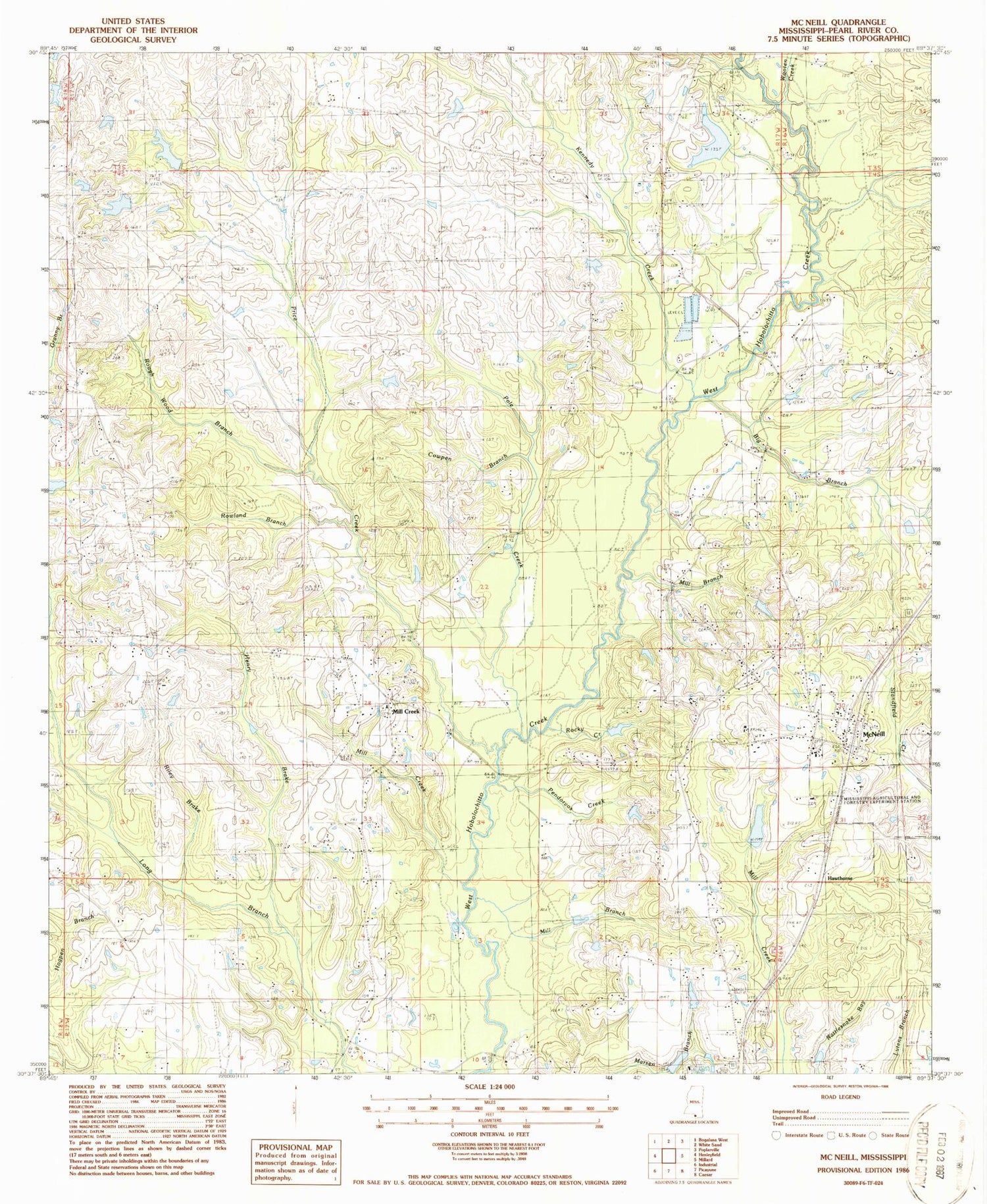 Classic USGS McNeill Mississippi 7.5'x7.5' Topo Map Image