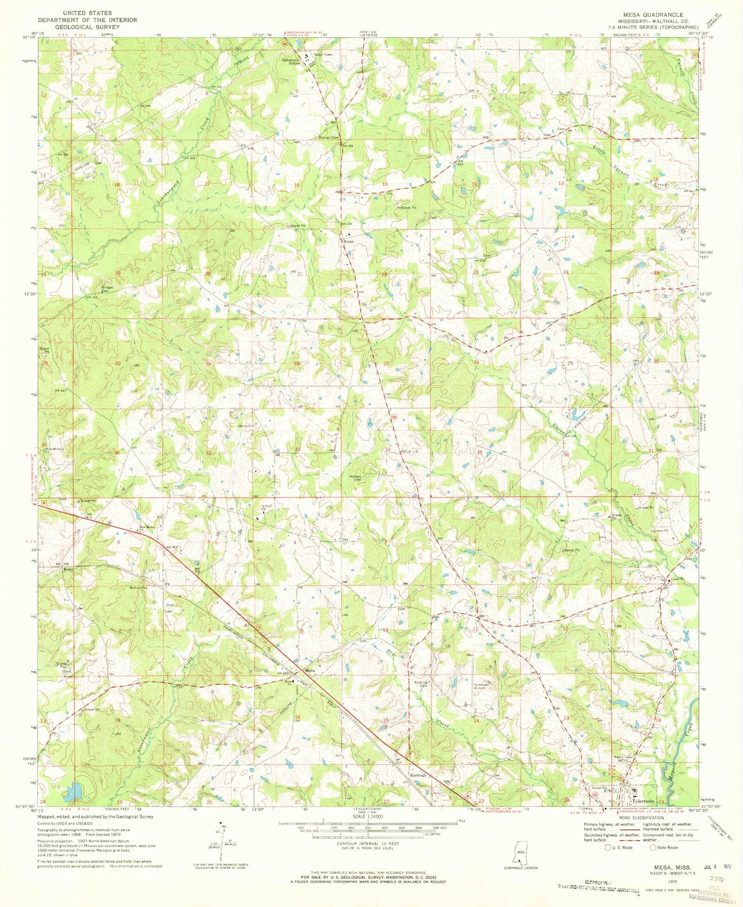 Classic USGS Mesa Mississippi 7.5'x7.5' Topo Map Image