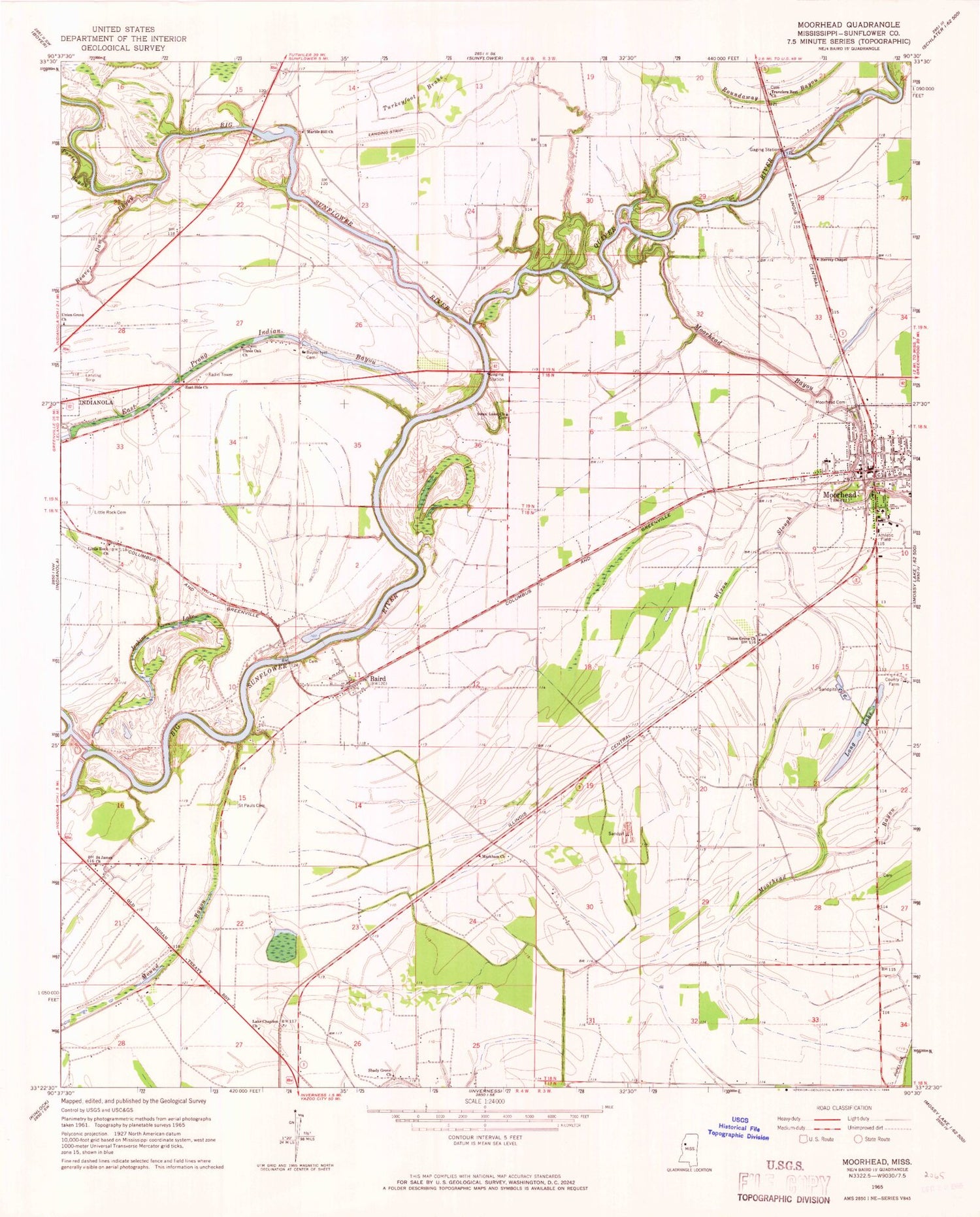 Classic USGS Mooreville Mississippi 7.5'x7.5' Topo Map Image