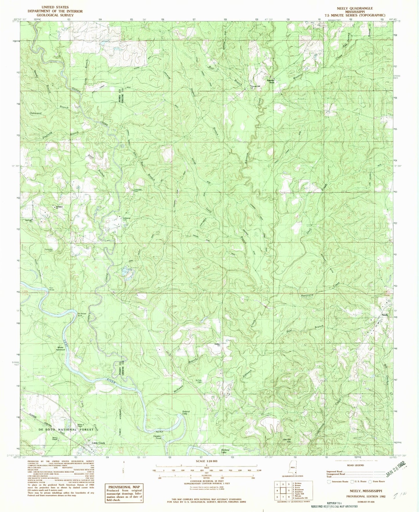 Classic USGS Neely Mississippi 7.5'x7.5' Topo Map Image