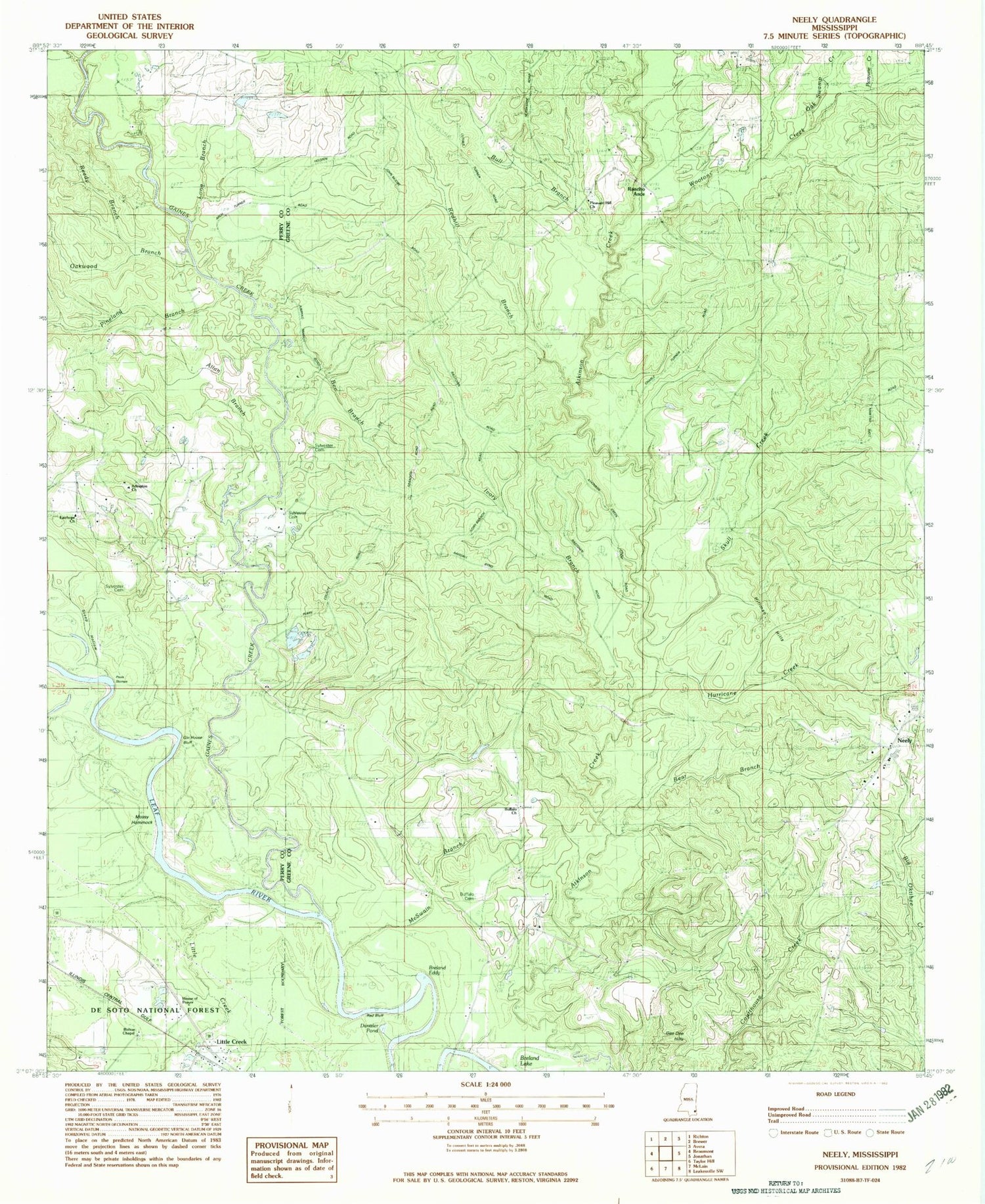 Classic USGS Neely Mississippi 7.5'x7.5' Topo Map Image