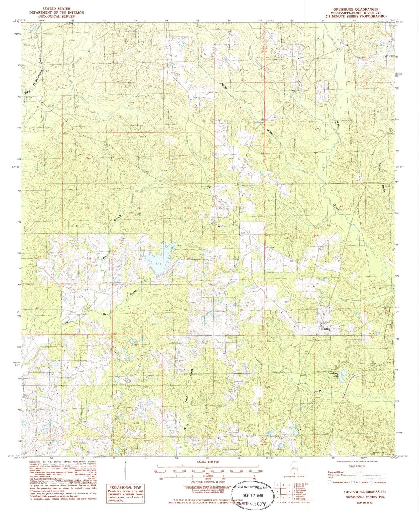 Classic USGS Orvisburg Mississippi 7.5'x7.5' Topo Map Image