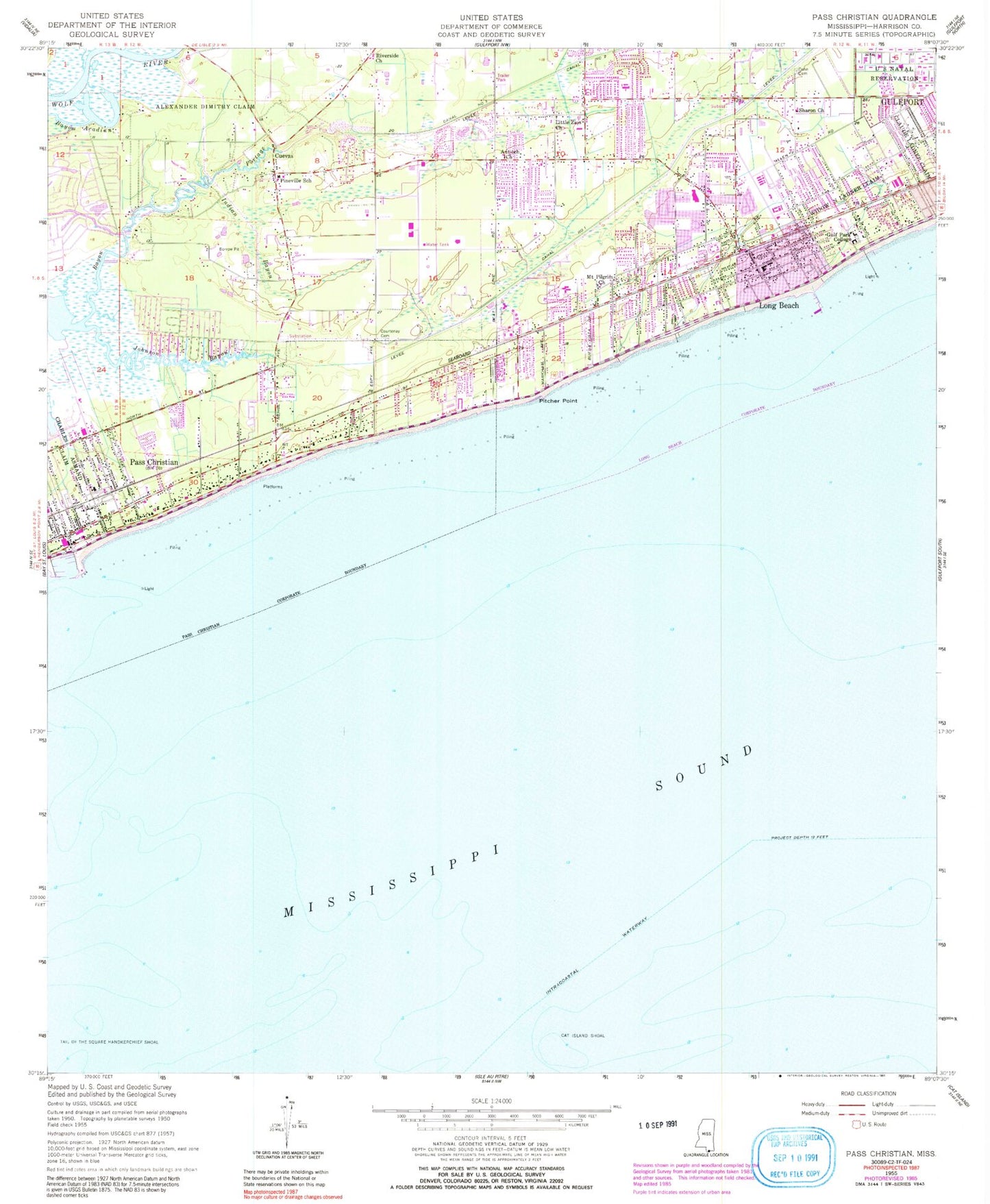 Classic USGS Pass Christian Mississippi 7.5'x7.5' Topo Map Image