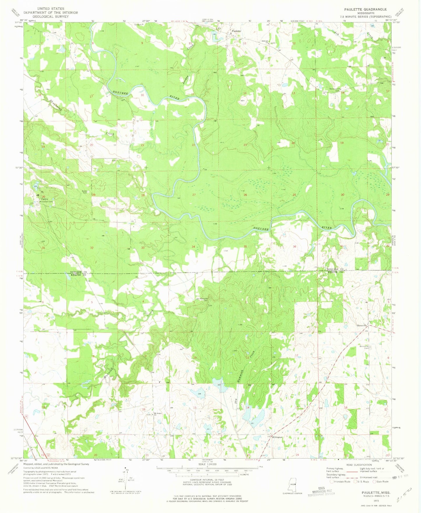 Classic USGS Paulette Mississippi 7.5'x7.5' Topo Map Image