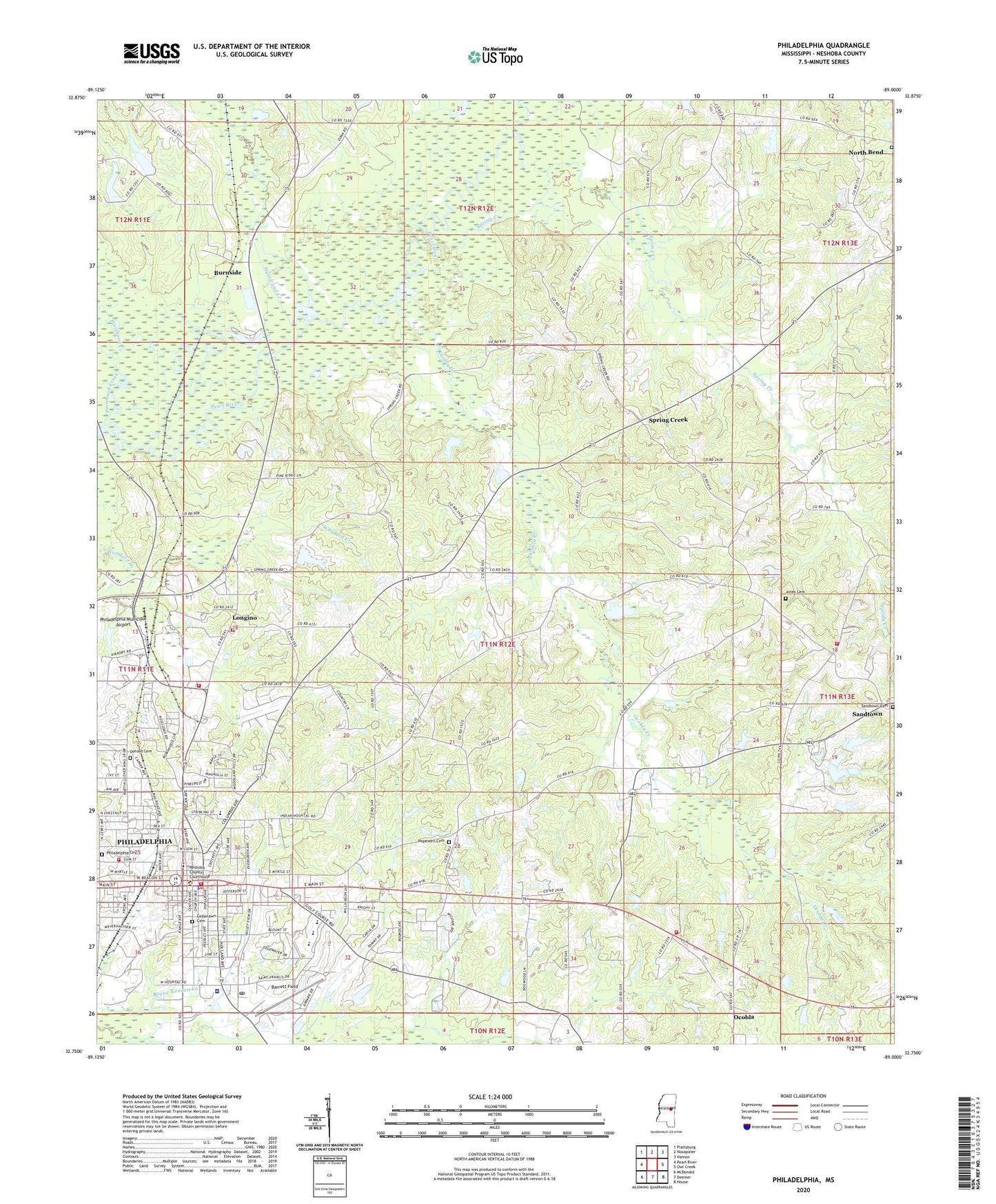 Philadelphia Mississippi US Topo Map Image