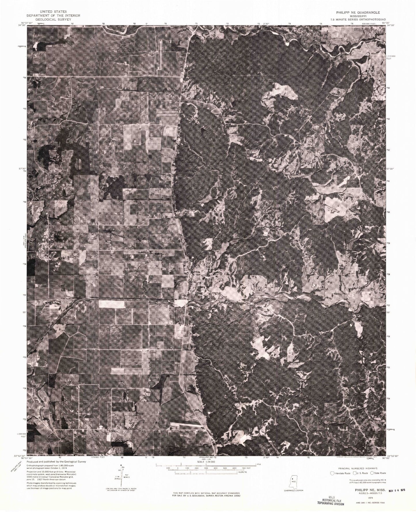 Classic USGS Paynes Mississippi 7.5'x7.5' Topo Map Image