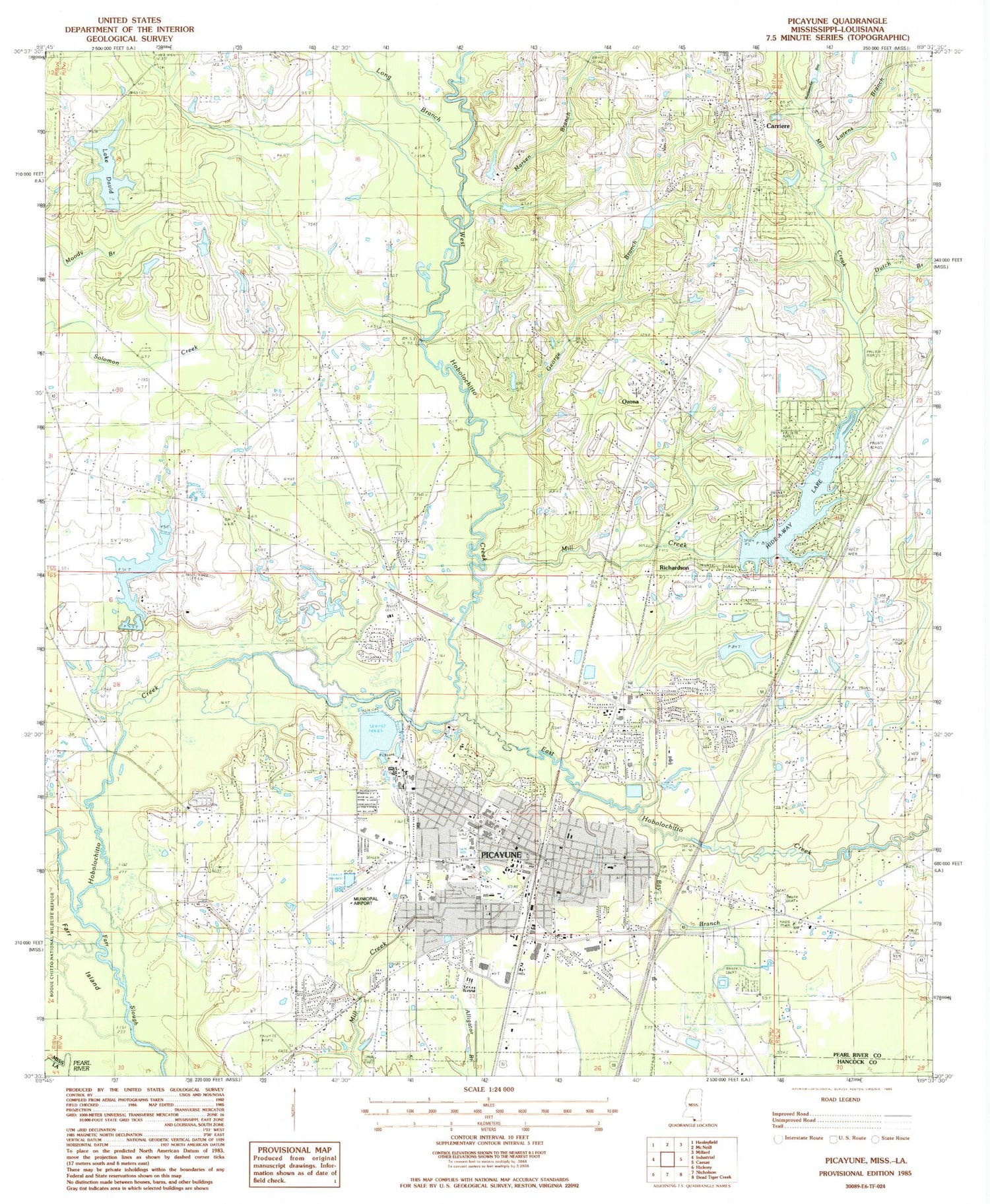 Classic USGS Picayune Mississippi 7.5'x7.5' Topo Map Image