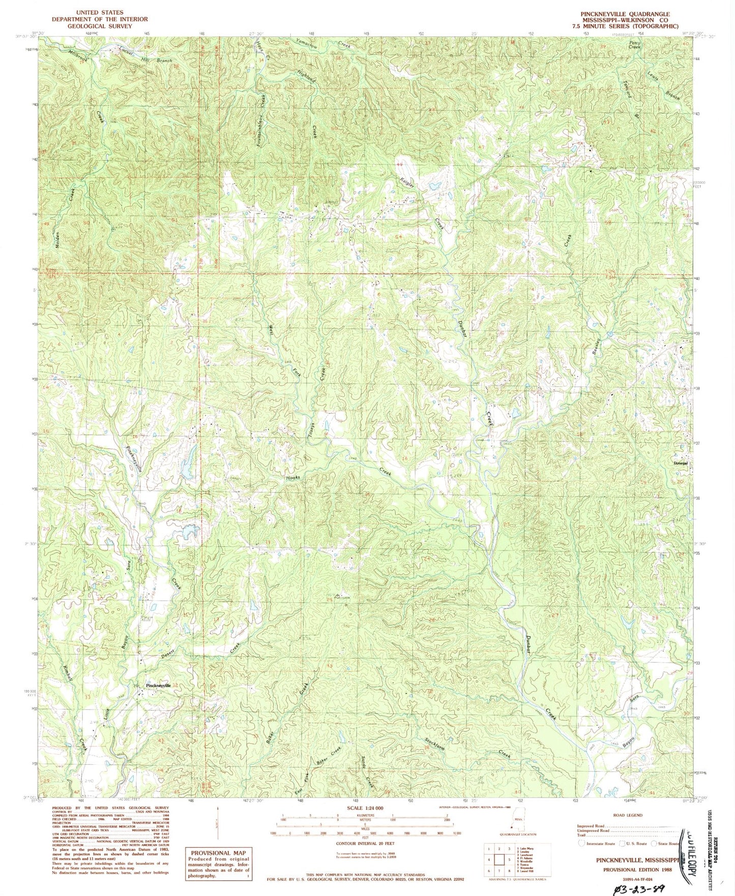 Classic USGS Pinckneyville Mississippi 7.5'x7.5' Topo Map Image