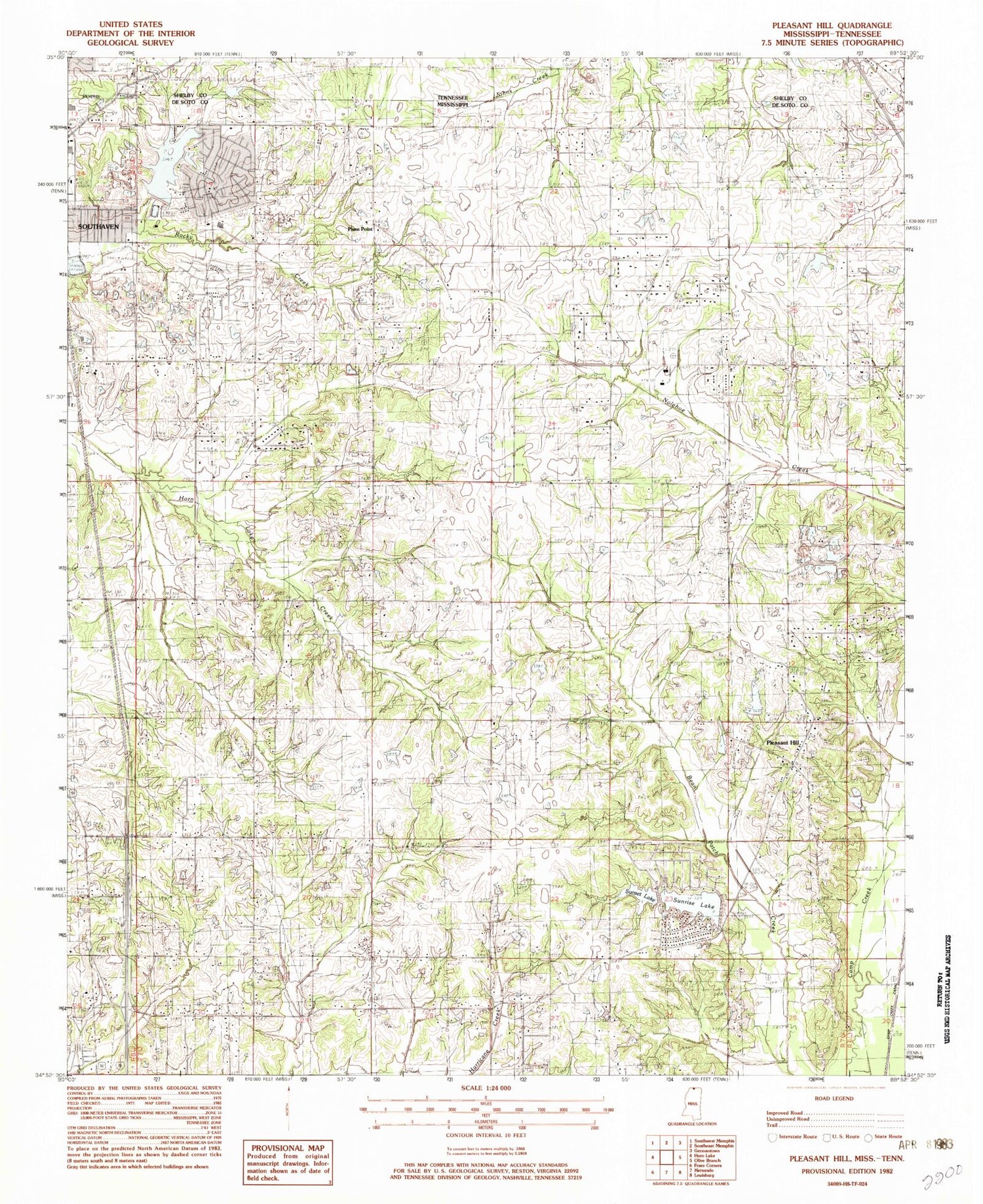 Classic USGS Pleasant Hill Mississippi 7.5'x7.5' Topo Map Image