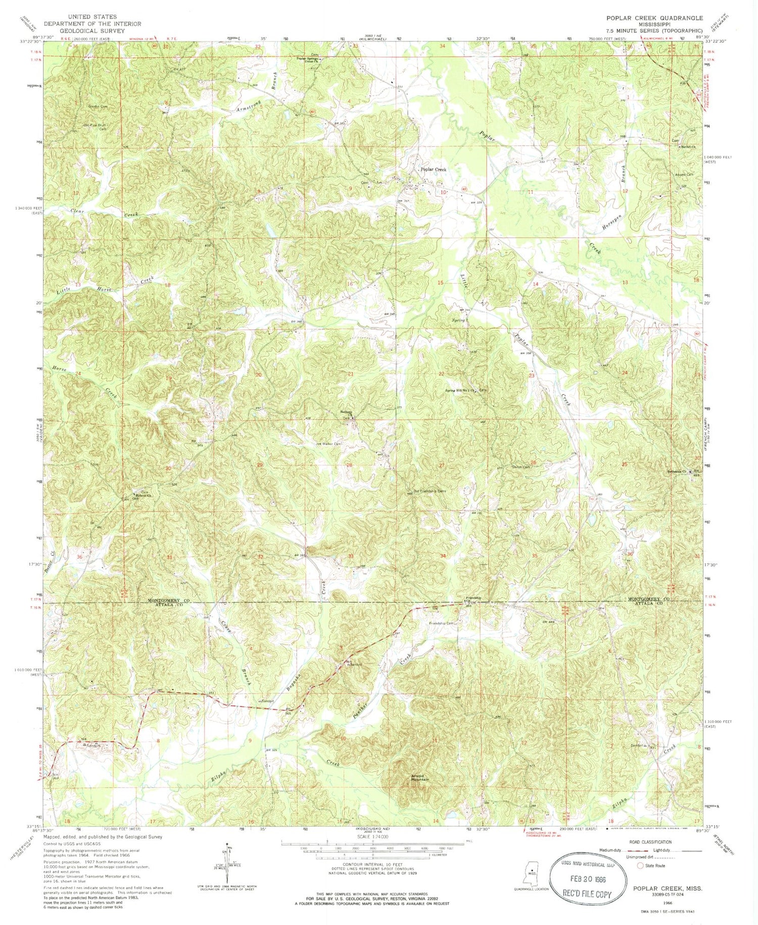 Classic USGS Poplar Creek Mississippi 7.5'x7.5' Topo Map Image