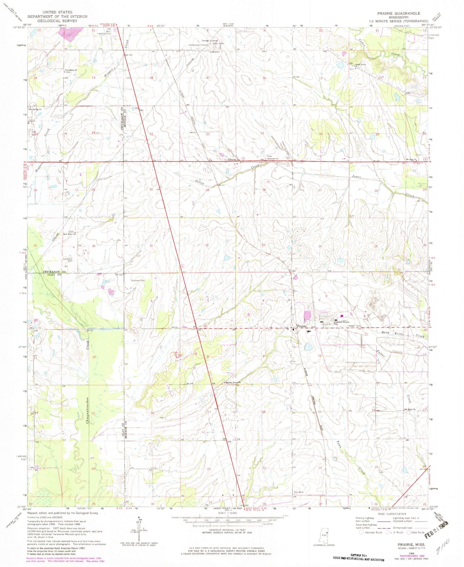 Classic USGS Prairie Mississippi 7.5'x7.5' Topo Map Image