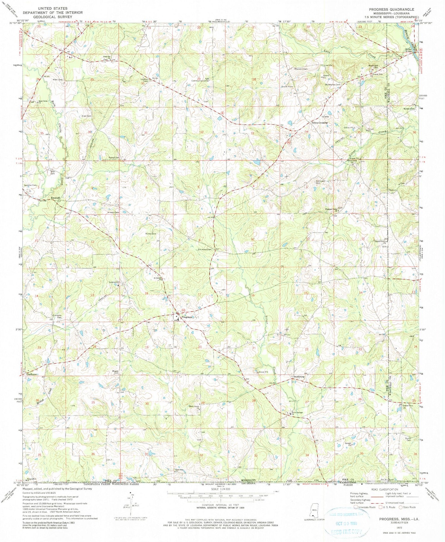 Classic USGS Progress Mississippi 7.5'x7.5' Topo Map Image