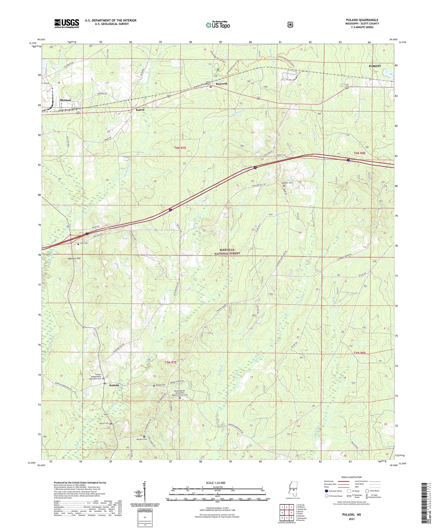 Pulaski Mississippi US Topo Map Image