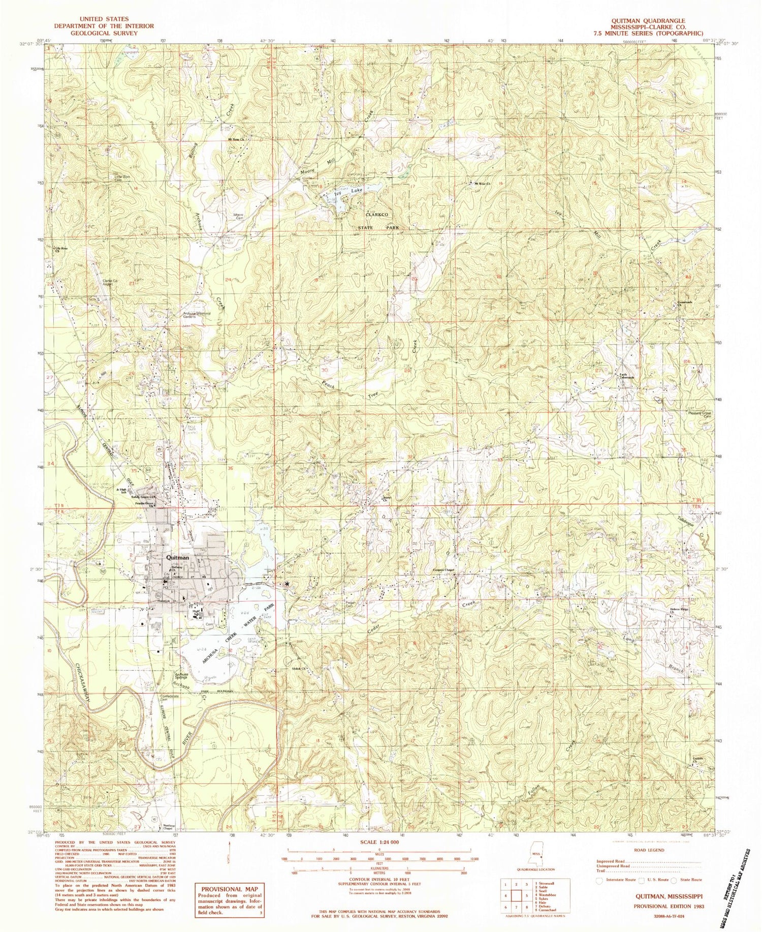 Classic USGS Quitman Mississippi 7.5'x7.5' Topo Map Image