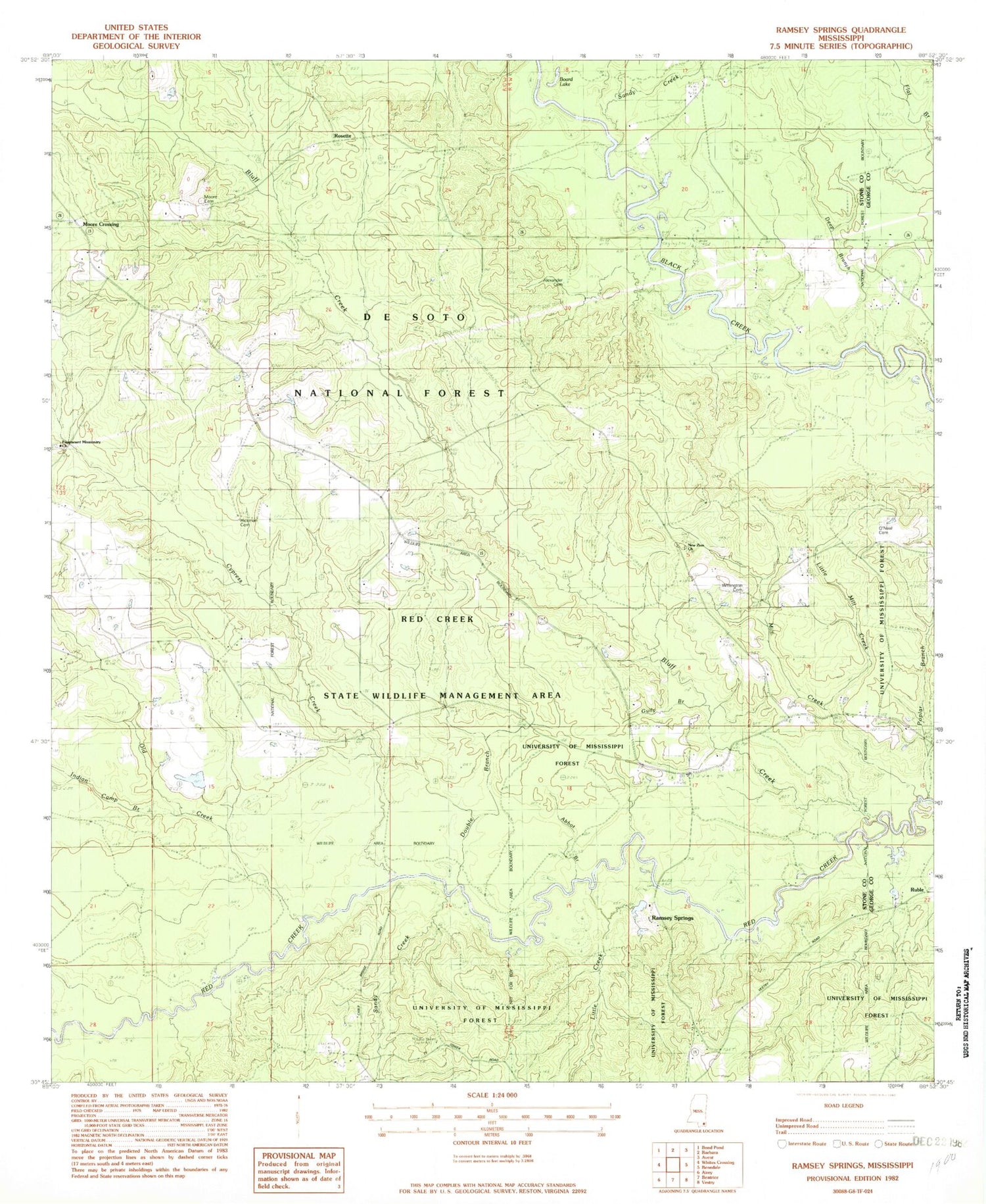 Classic USGS Ramsey Springs Mississippi 7.5'x7.5' Topo Map Image