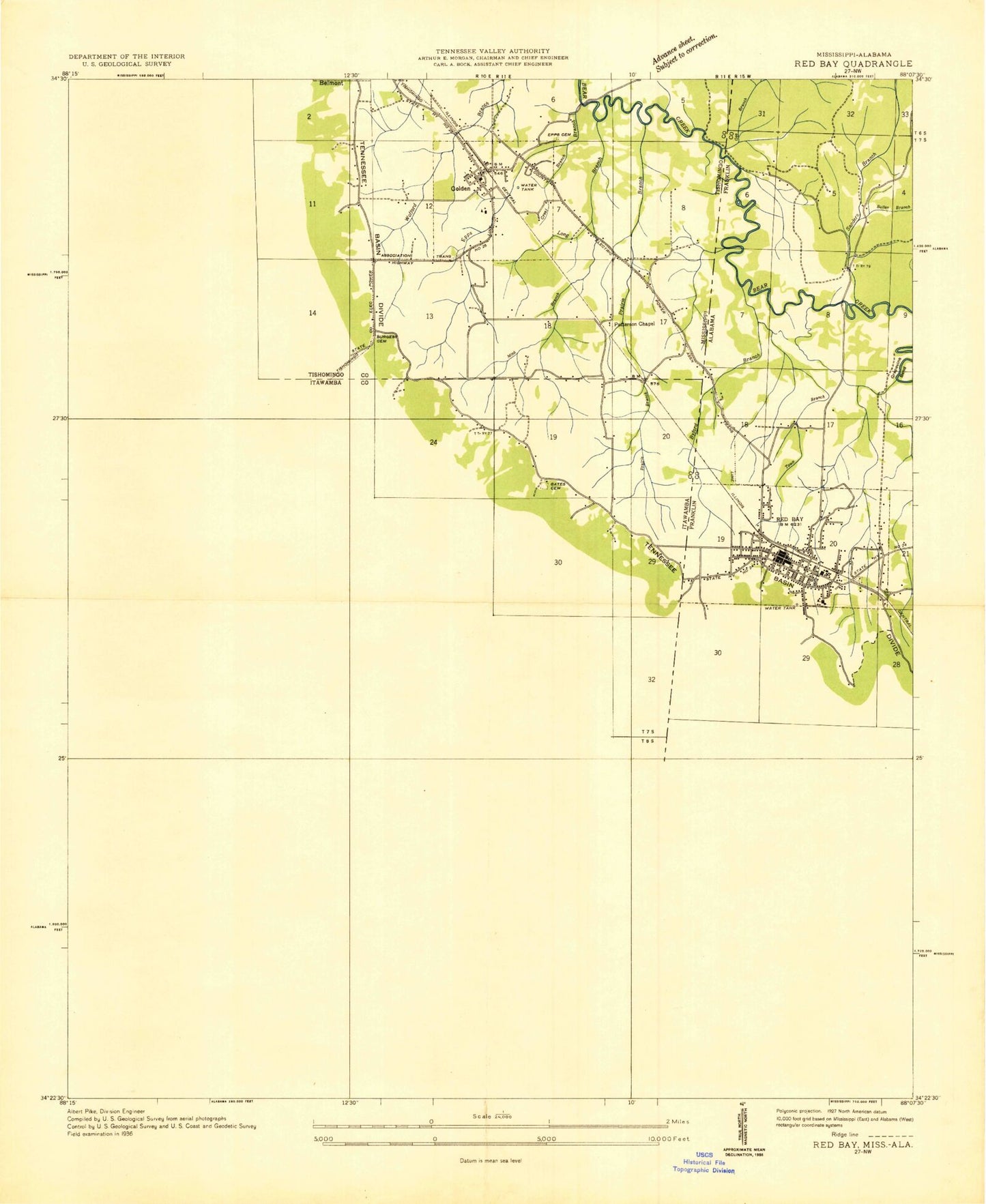 Classic USGS Red Bay Alabama 7.5'x7.5' Topo Map Image