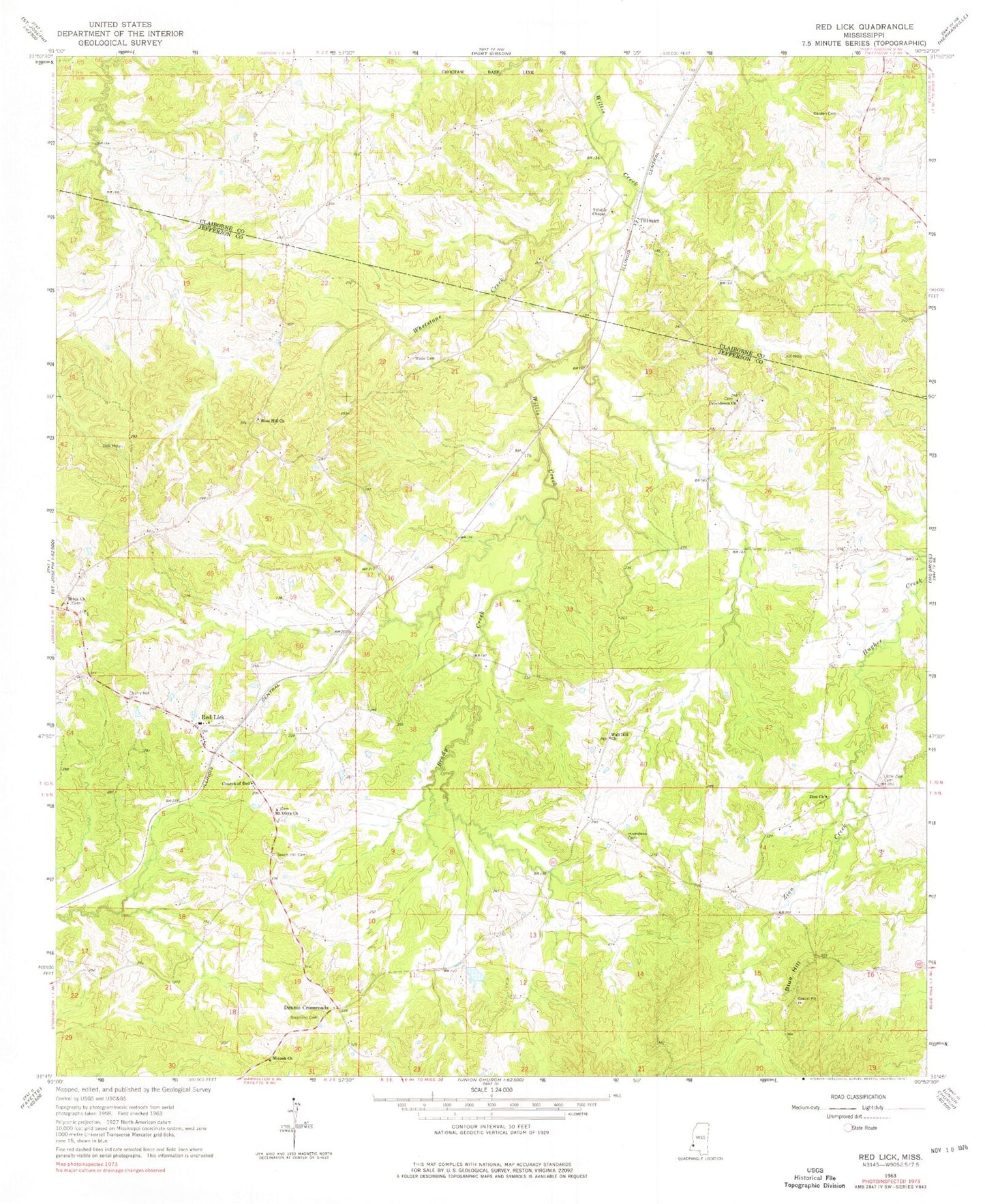 Classic USGS Red Lick Mississippi 7.5'x7.5' Topo Map Image