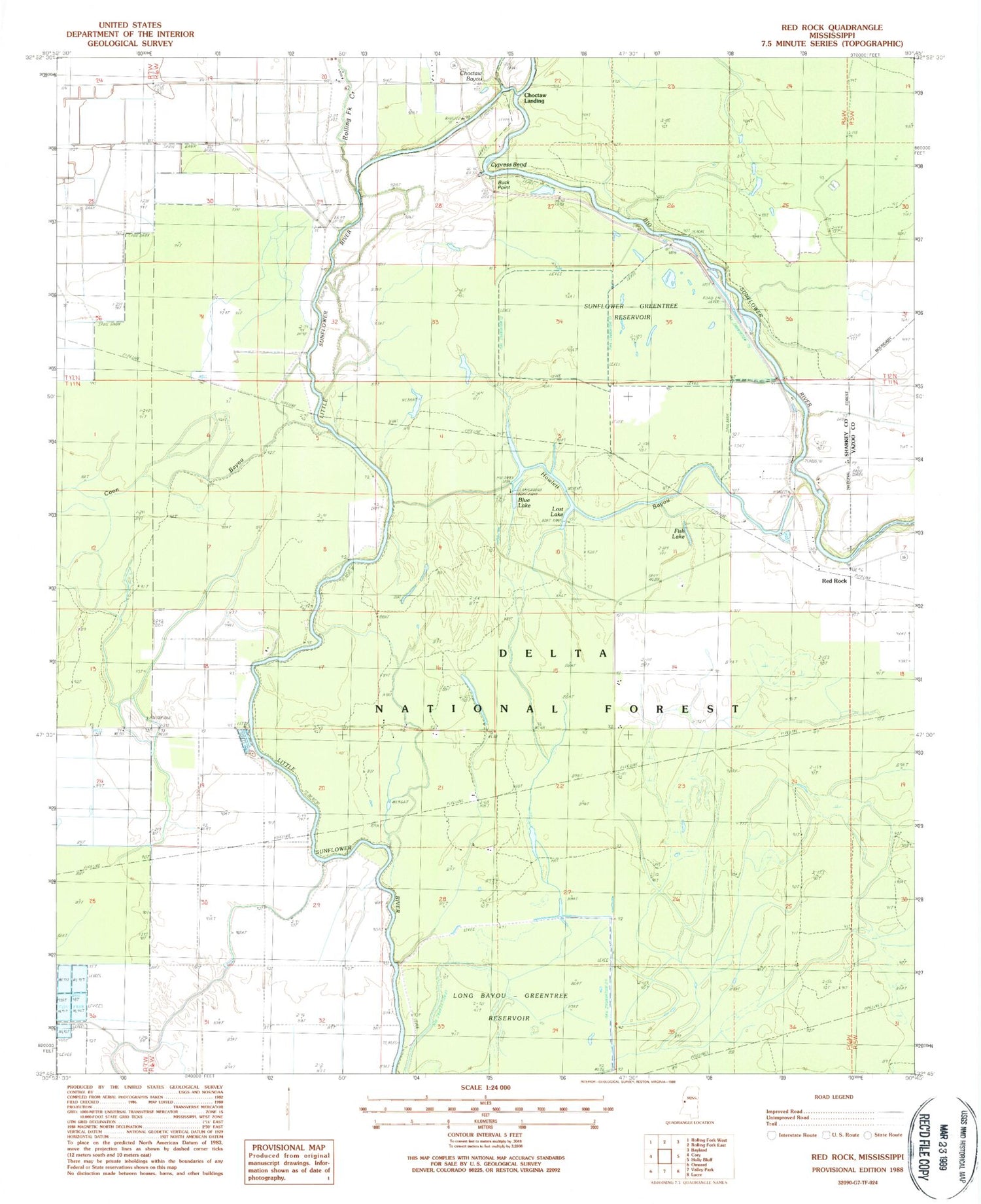 Classic USGS Red Rock Mississippi 7.5'x7.5' Topo Map Image