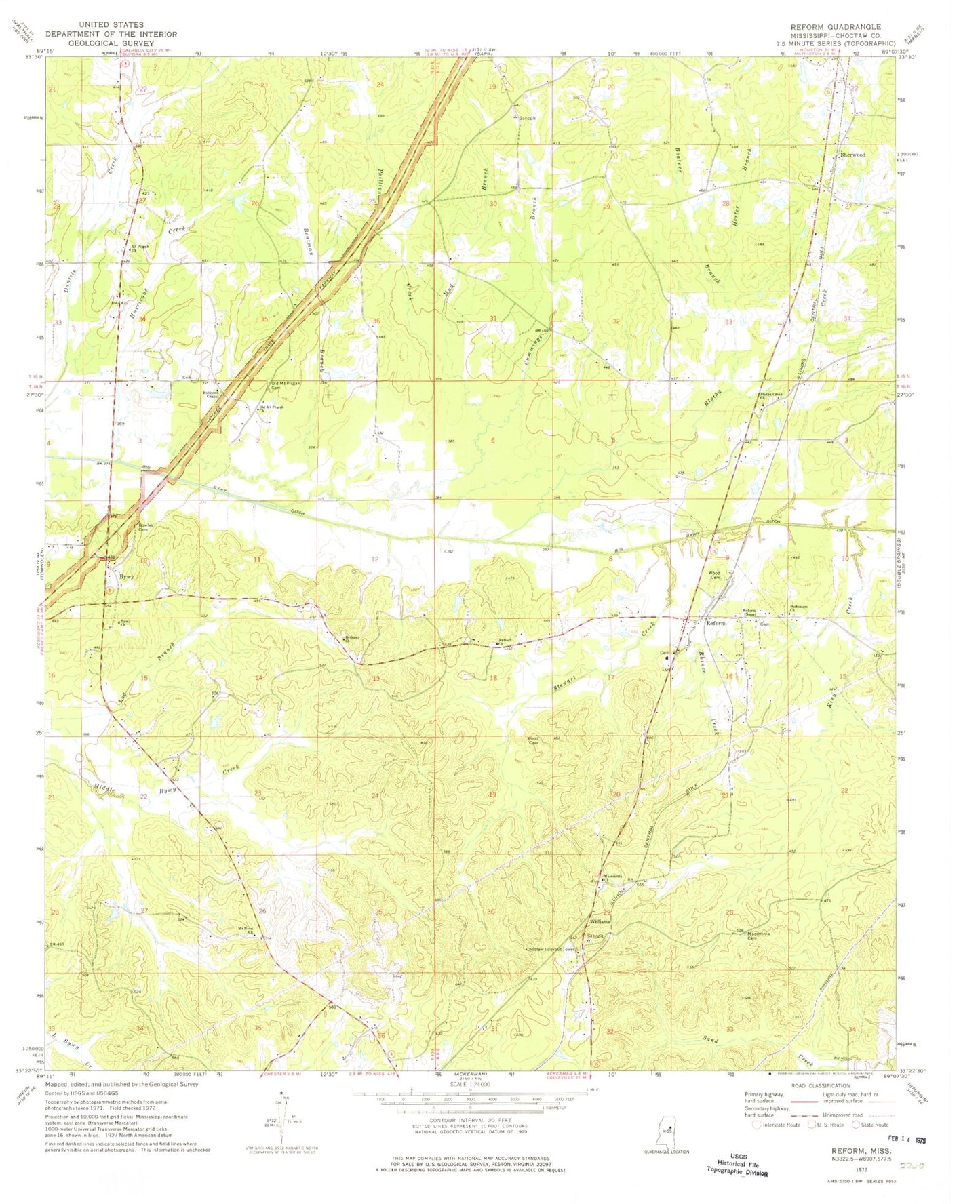 Classic USGS Reform Mississippi 7.5'x7.5' Topo Map Image