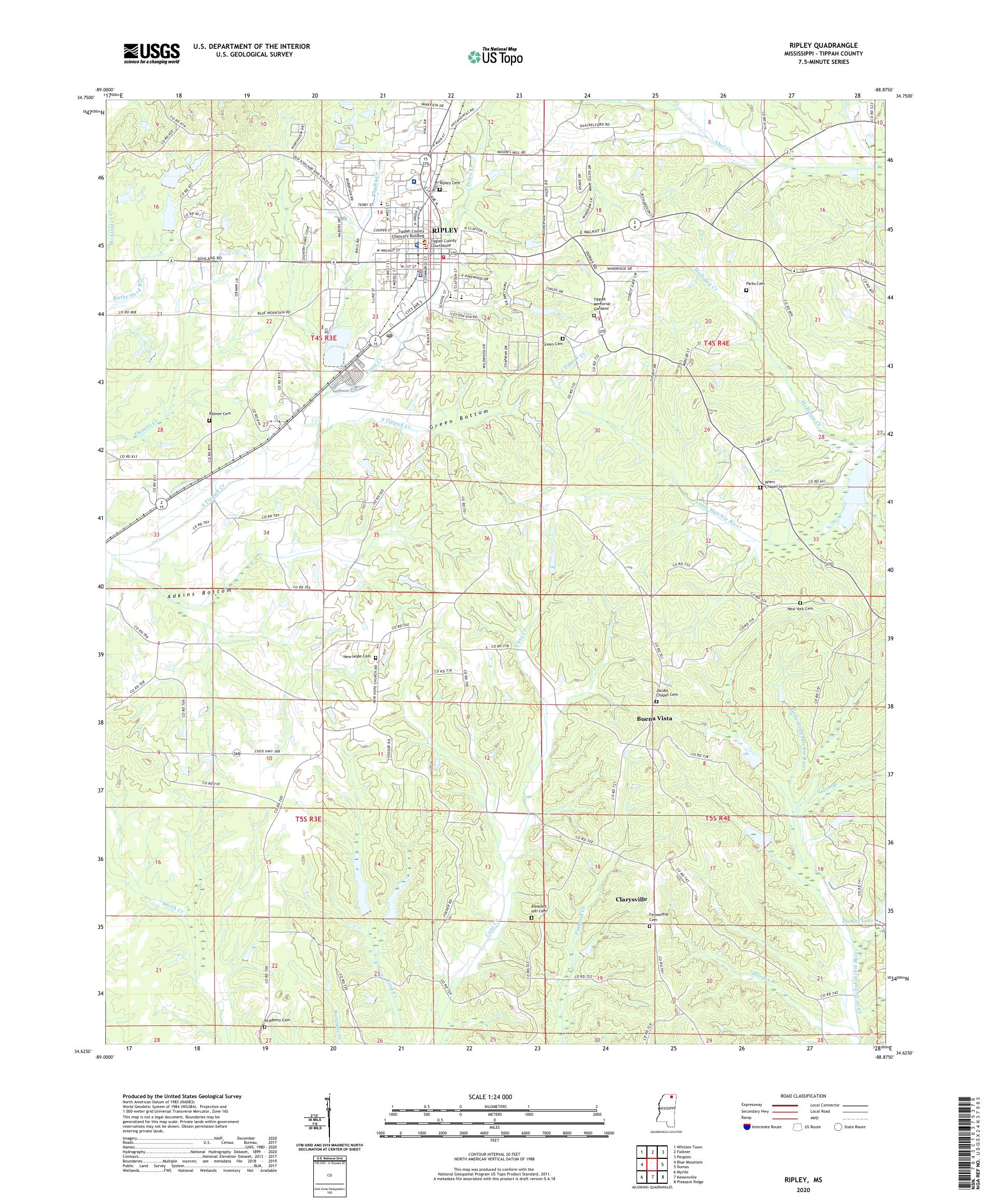 Ripley Mississippi Us Topo Map Mytopo Map Store 9737