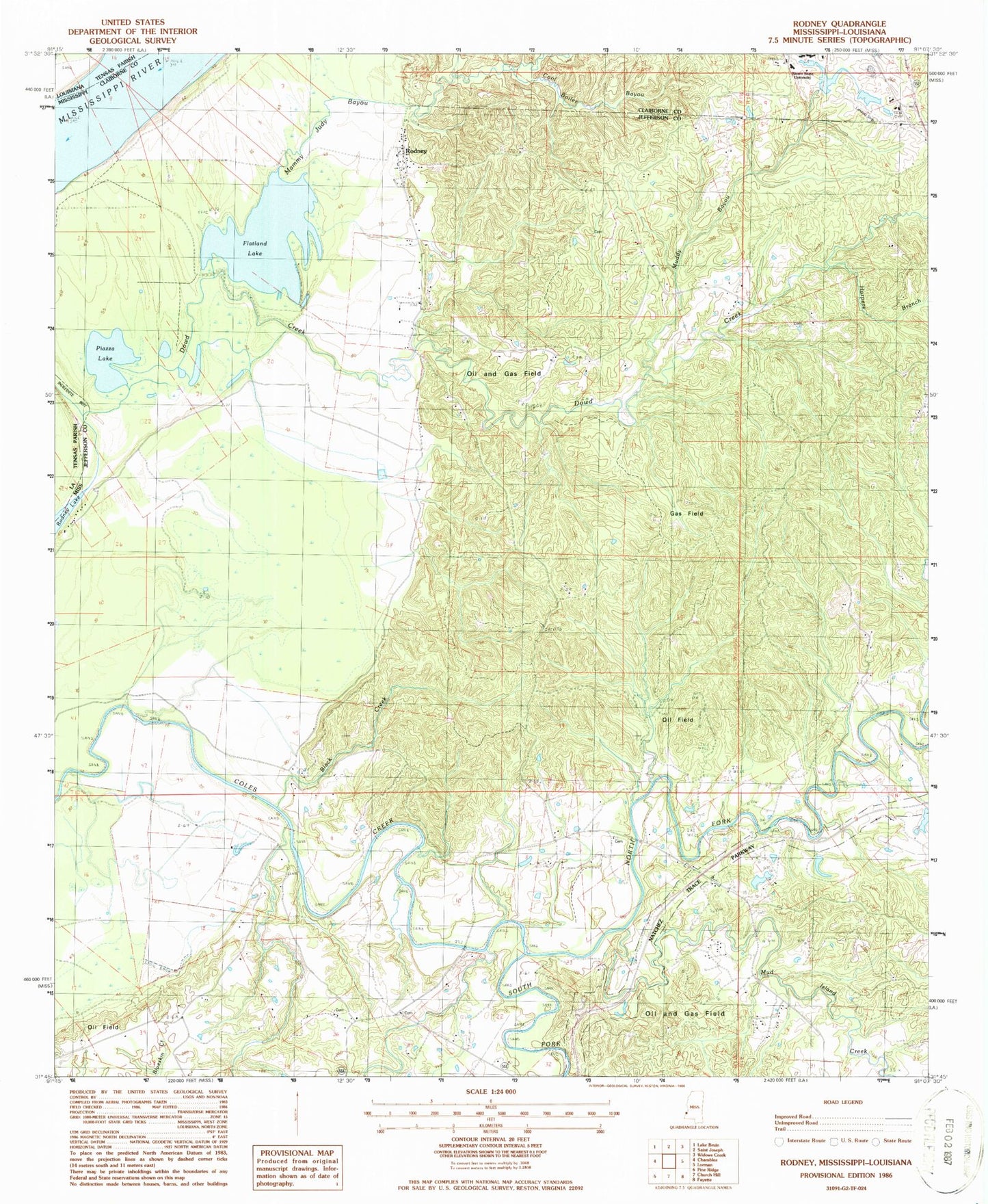 Classic USGS Rodney Mississippi 7.5'x7.5' Topo Map Image
